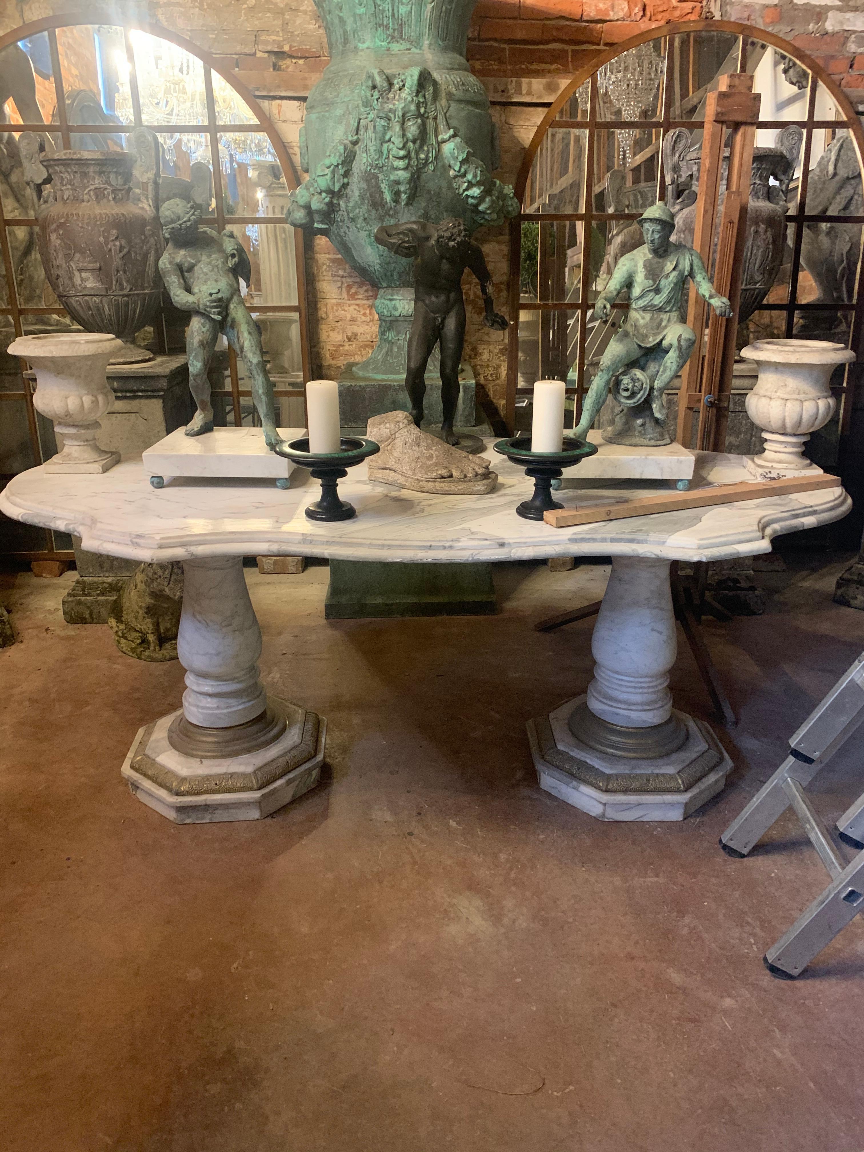 Other Large 20th Century Twin Pedestal Carrara Marble Center Table For Sale