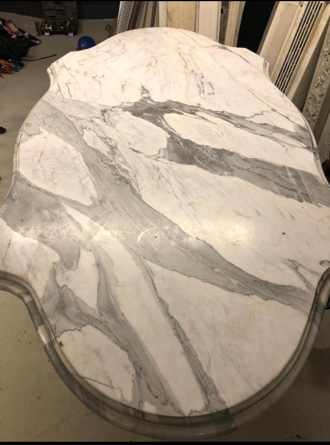 European Large 20th Century Twin Pedestal Carrara Marble Center Table For Sale
