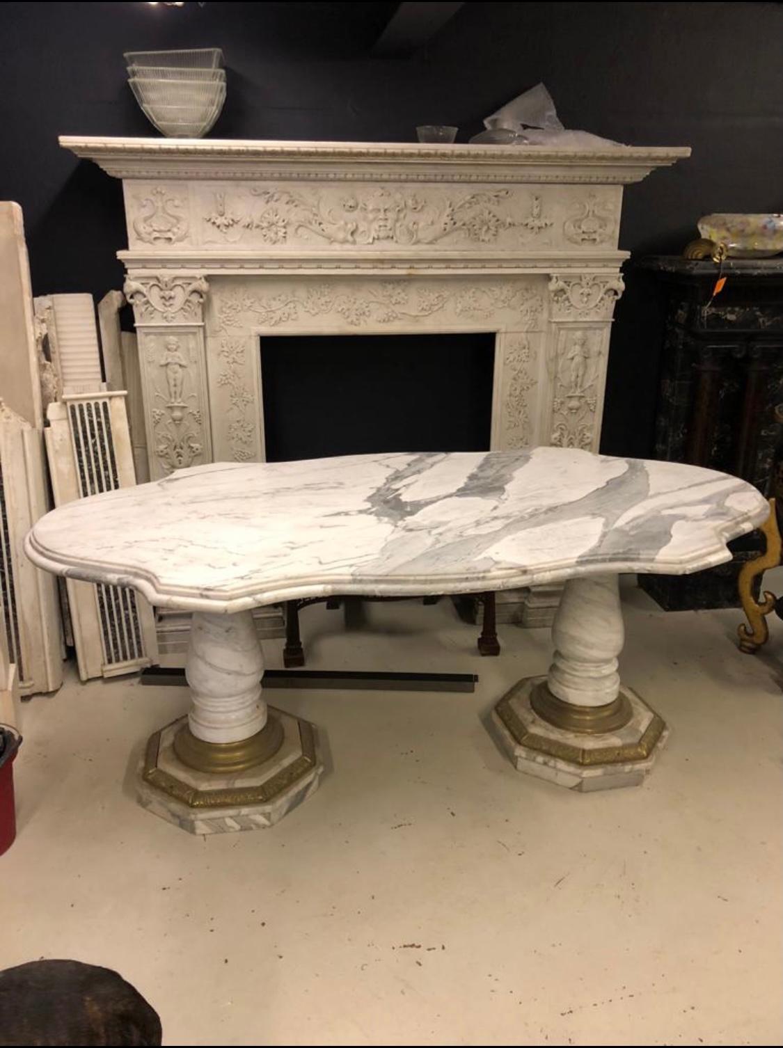Large 20th Century Twin Pedestal Carrara Marble Center Table In Good Condition For Sale In Bagshot, GB