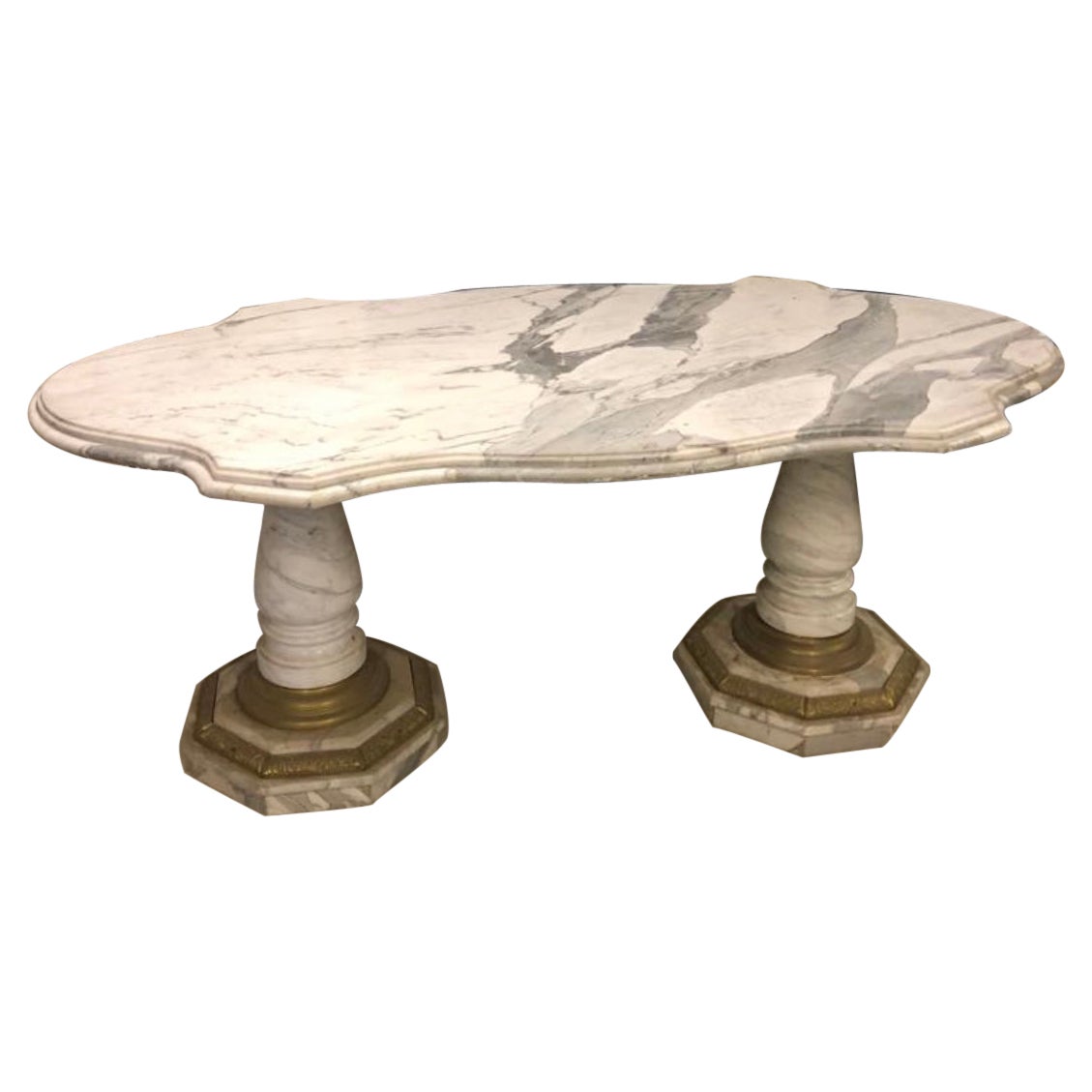 Large 20th Century Twin Pedestal Carrara Marble Center Table