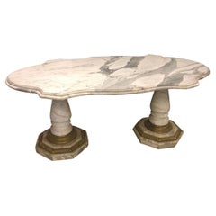 Large 20th Century Twin Pedestal Carrara Marble Center Table
