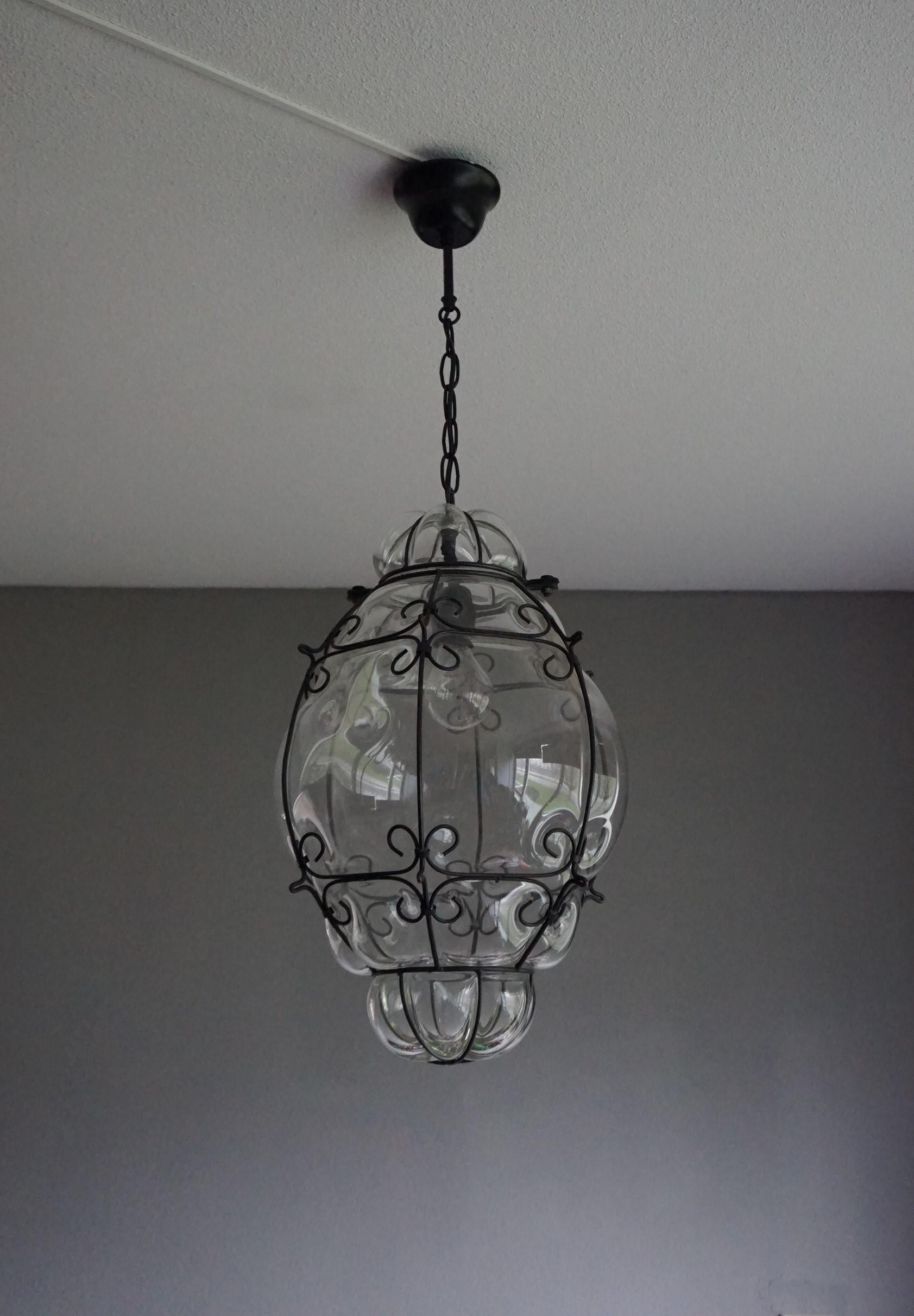 Modern Large 20th Century Venetian Mouth Blown Glass in Metal Frame Pendant Light For Sale
