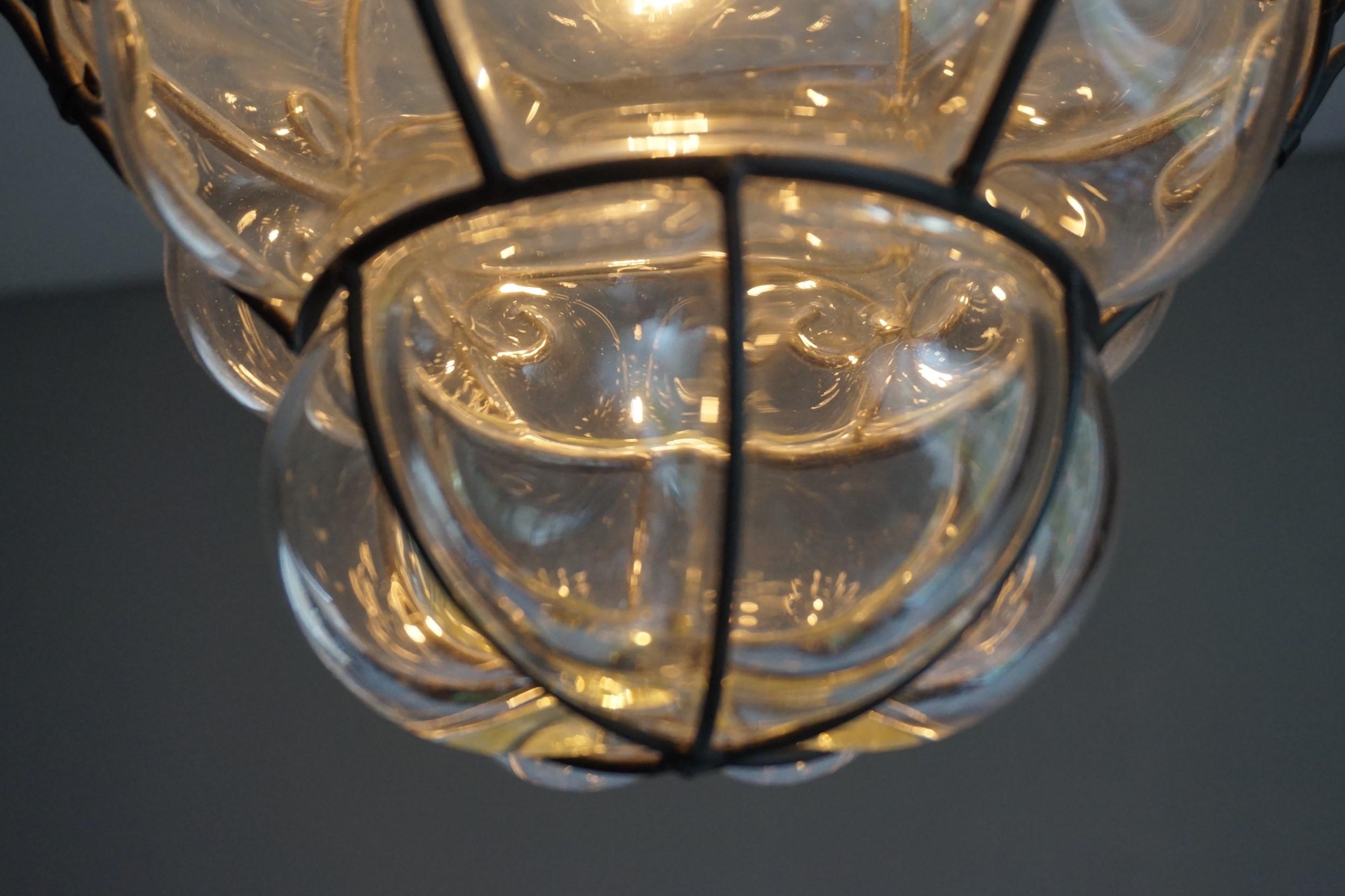 Italian Large 20th Century Venetian Mouth Blown Glass in Metal Frame Pendant Light For Sale