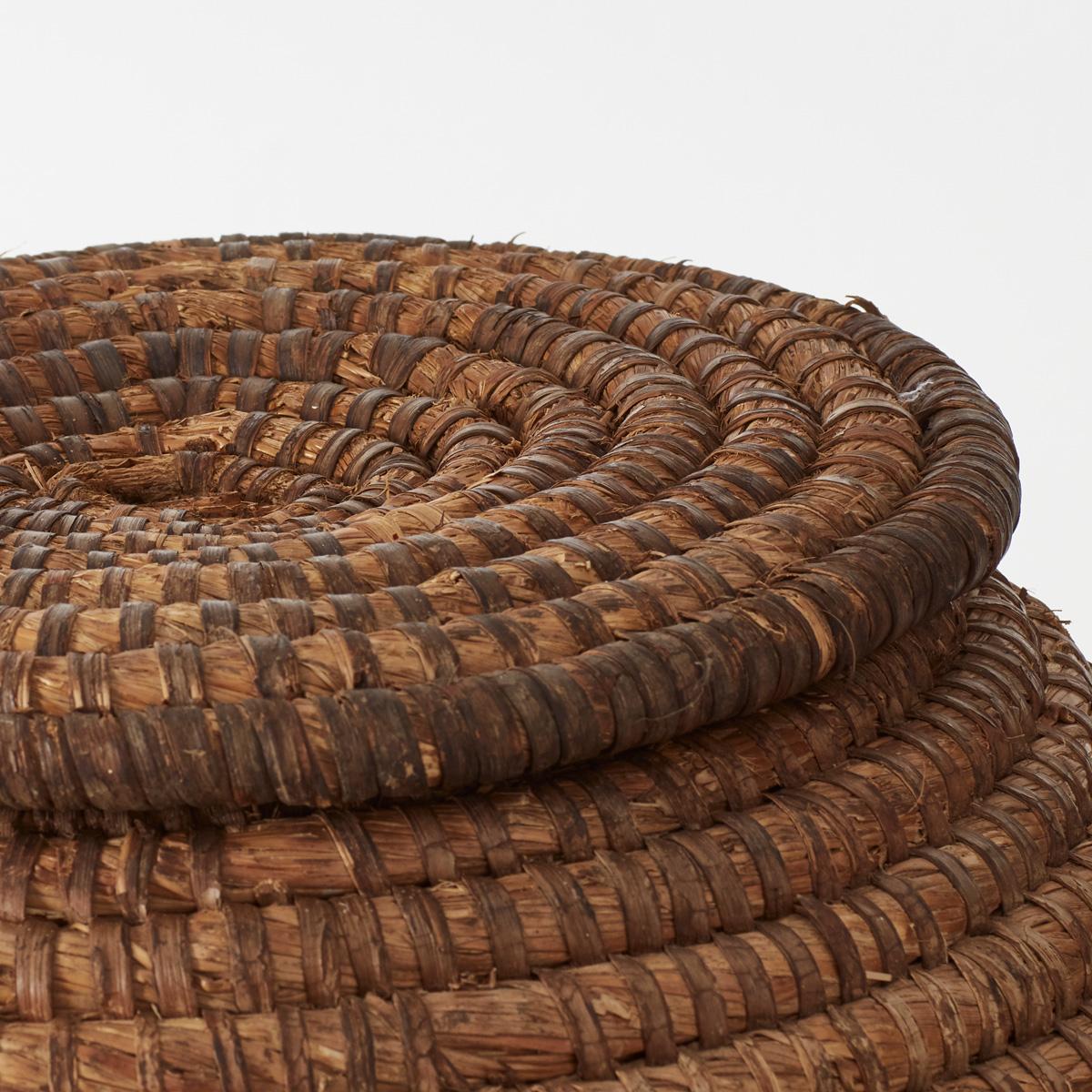French Large 20th Century Vintage or Late Antique Round Rattan Basket with Lid 2 of 2