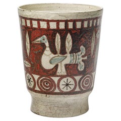 Large 20th century white and red bird ceramic vase or planter by Gustave Reynaud