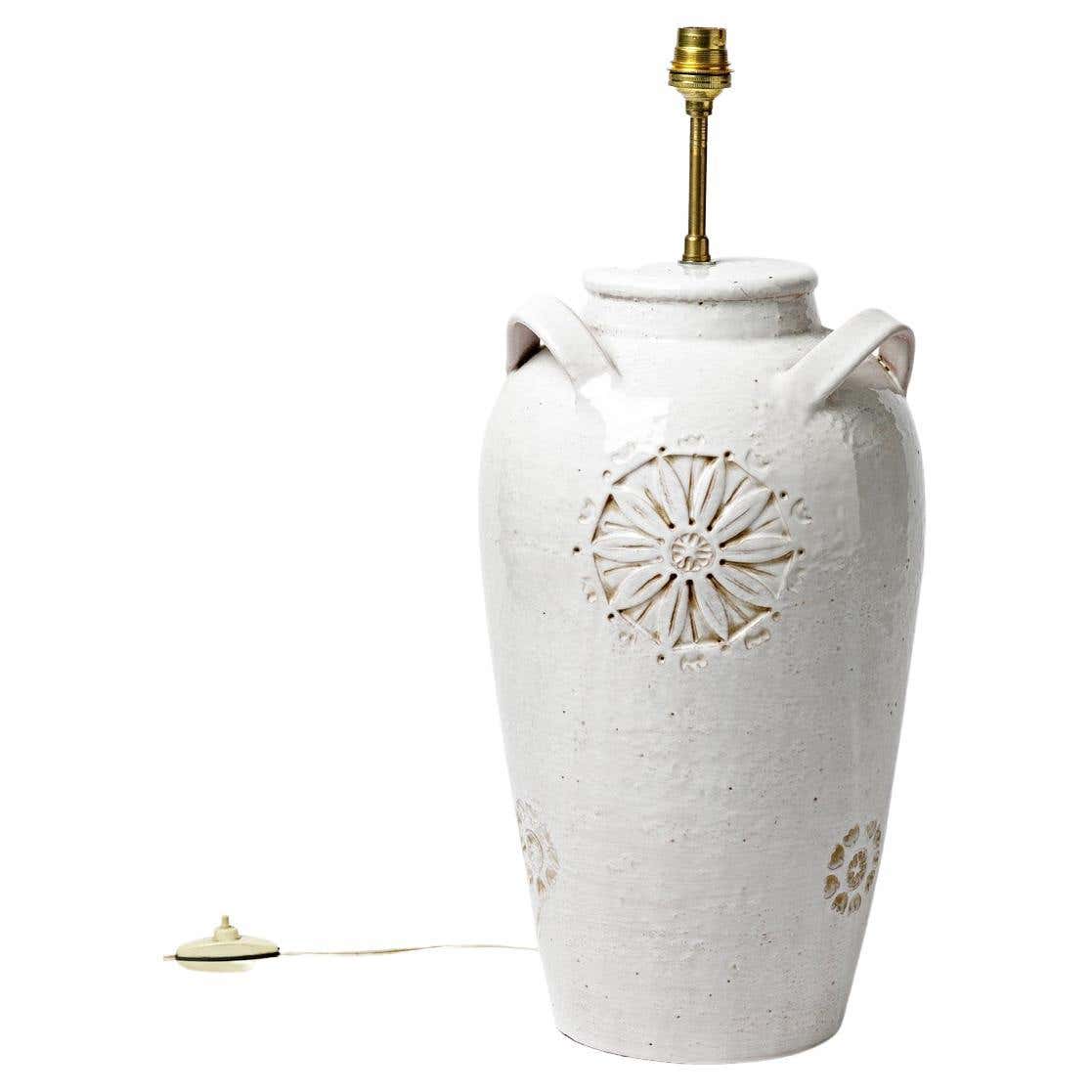 Large 20th century white ceramic table lamp circa 1970 french unique ...