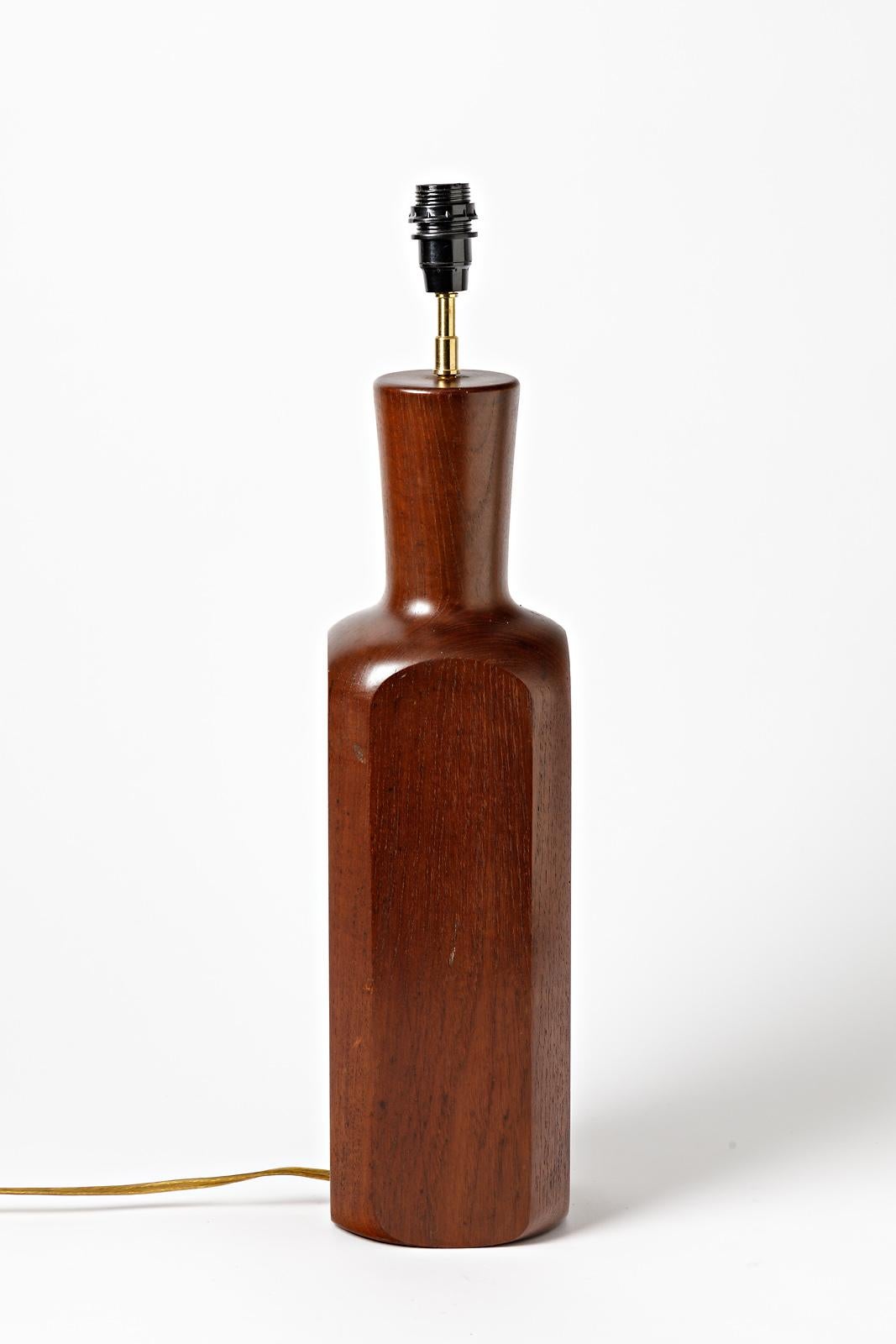 Danish Large 20th Century Wood Table Lamp circa 1960 Brown Scandinavian Lighting For Sale