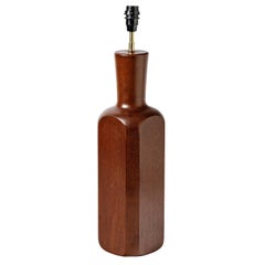 Large 20th Century Wood Table Lamp circa 1960 Brown Scandinavian Lighting