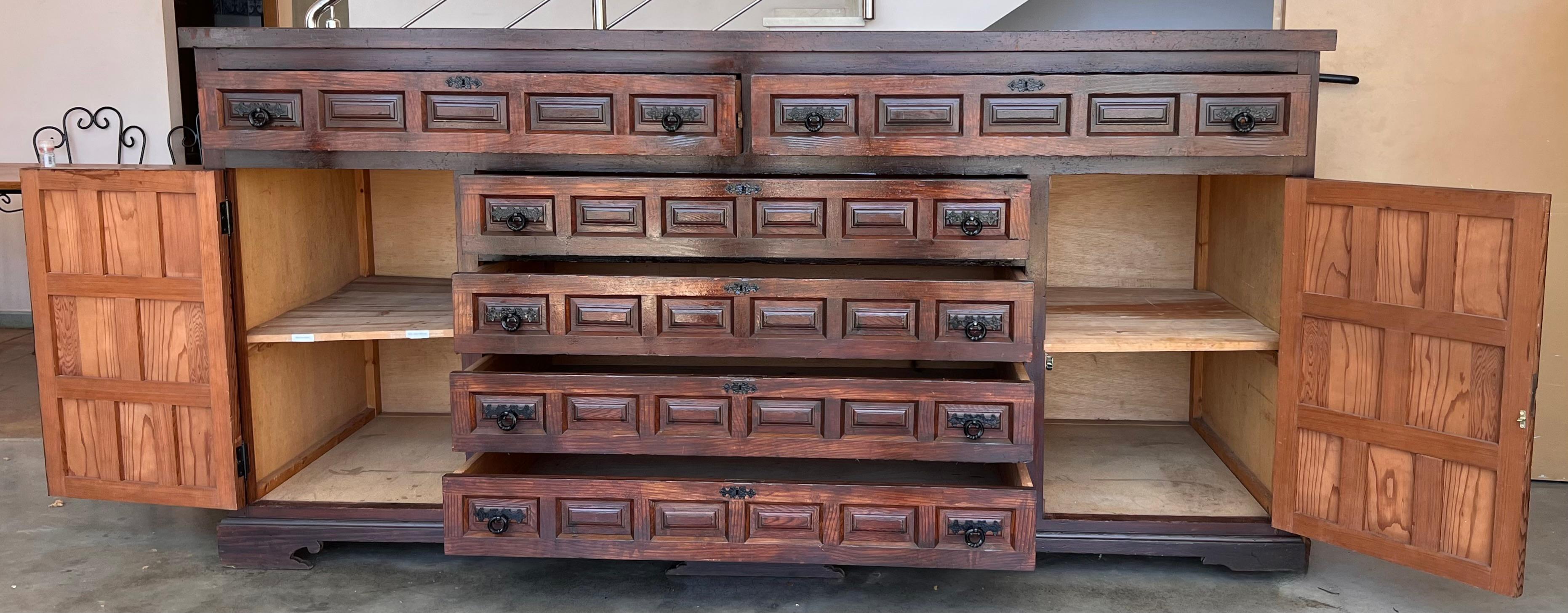 Large 20th Church Spanish Baroque Carved Walnut Tuscan Credenza or Buffet For Sale 6