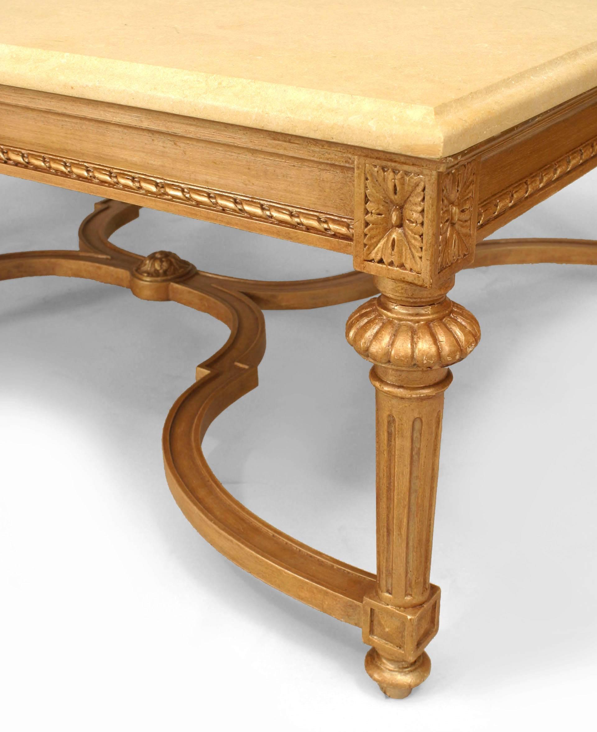 Large 20th French Louis XVI Style Marble and Gilt Carved Coffee Table In Good Condition In New York, NY