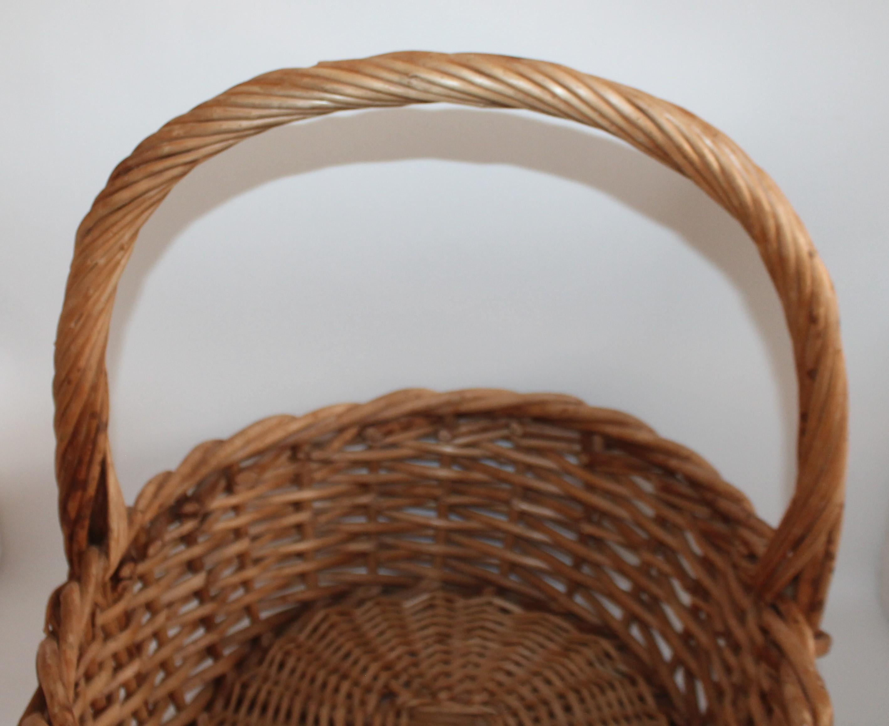 Wood Large 20th Century Rustic Basket For Sale