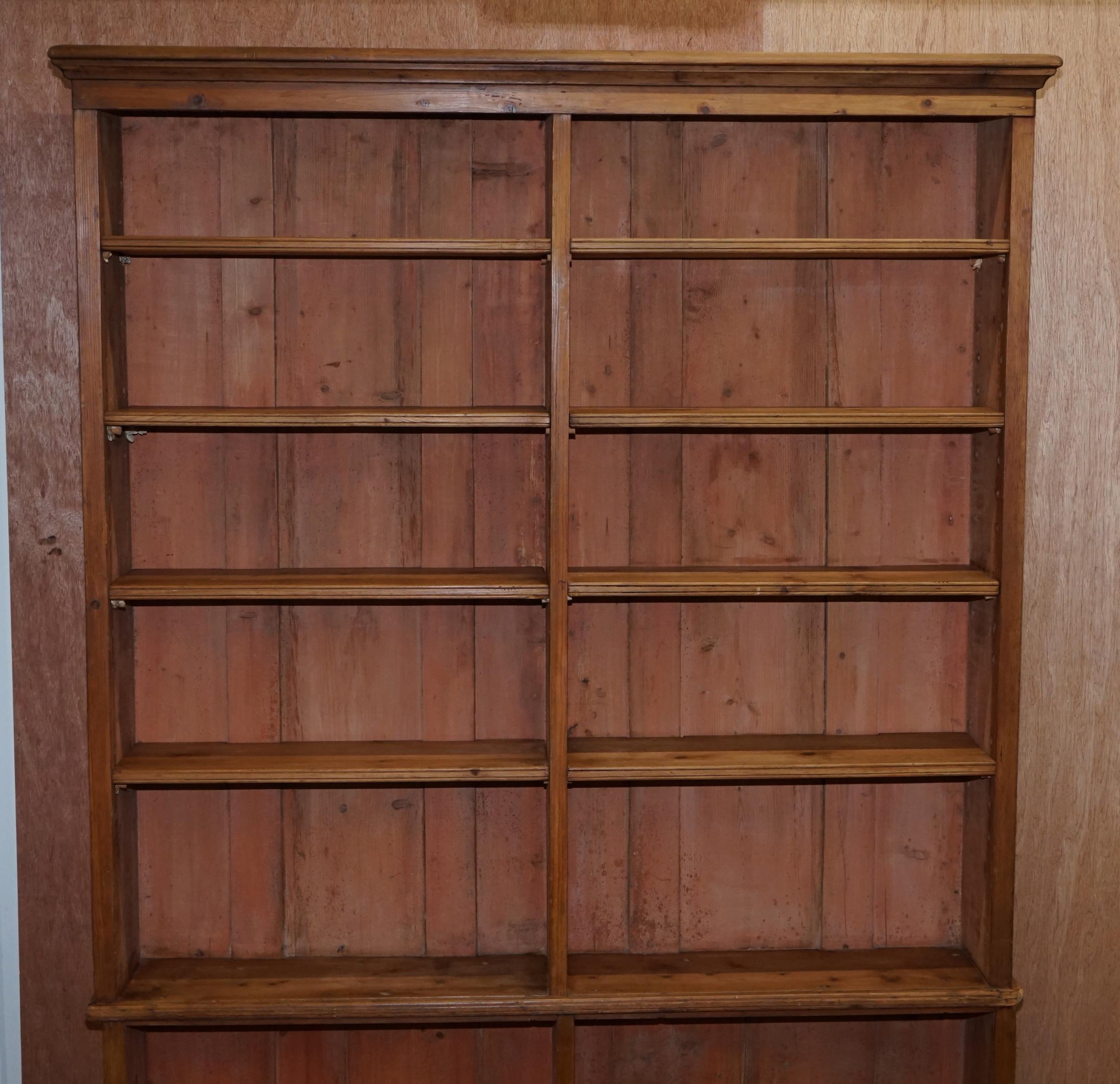 English Large Tall Victorian Pine Library Bookcase with Height Adjustable Shelves