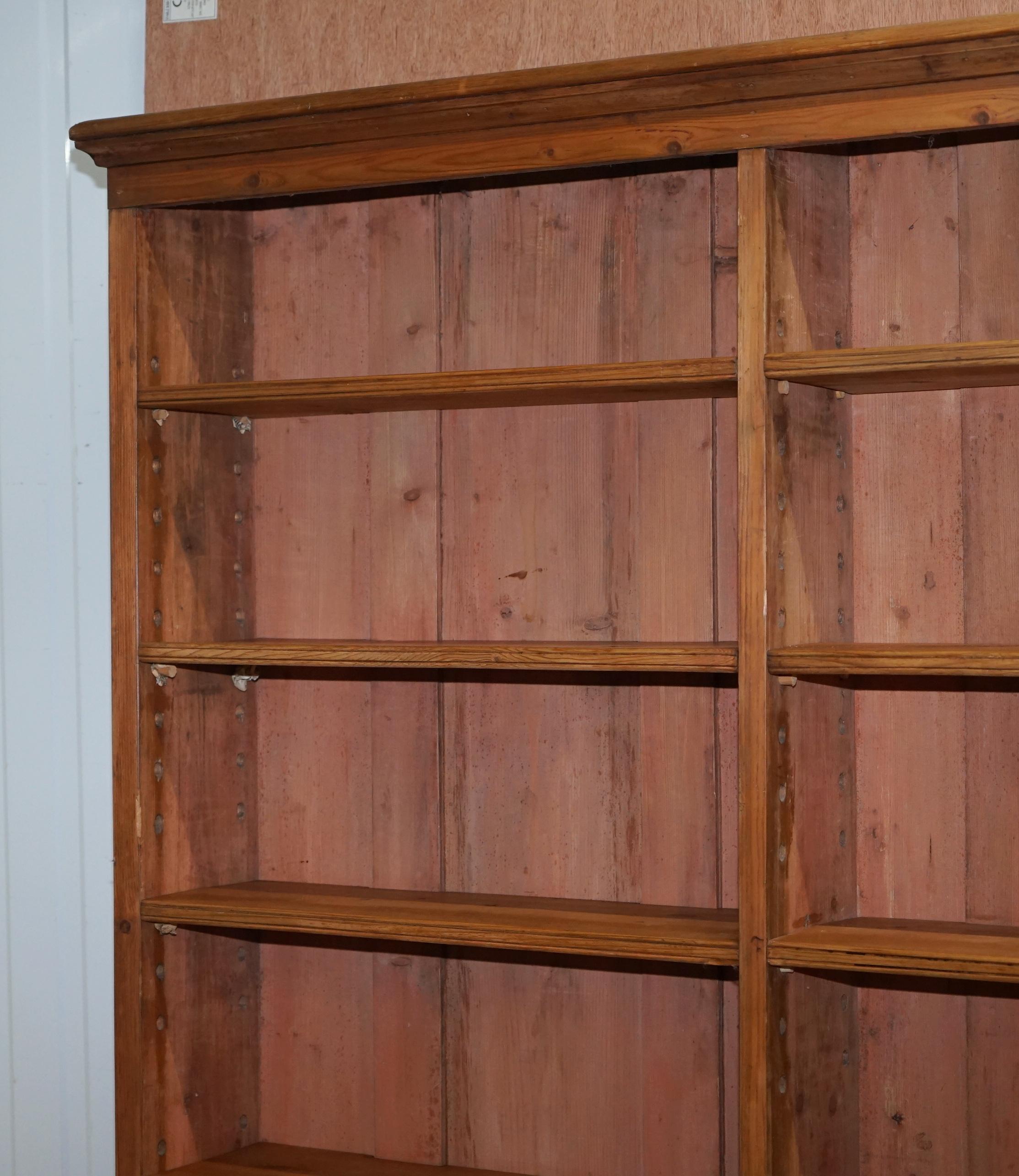 Hand-Crafted Large Tall Victorian Pine Library Bookcase with Height Adjustable Shelves