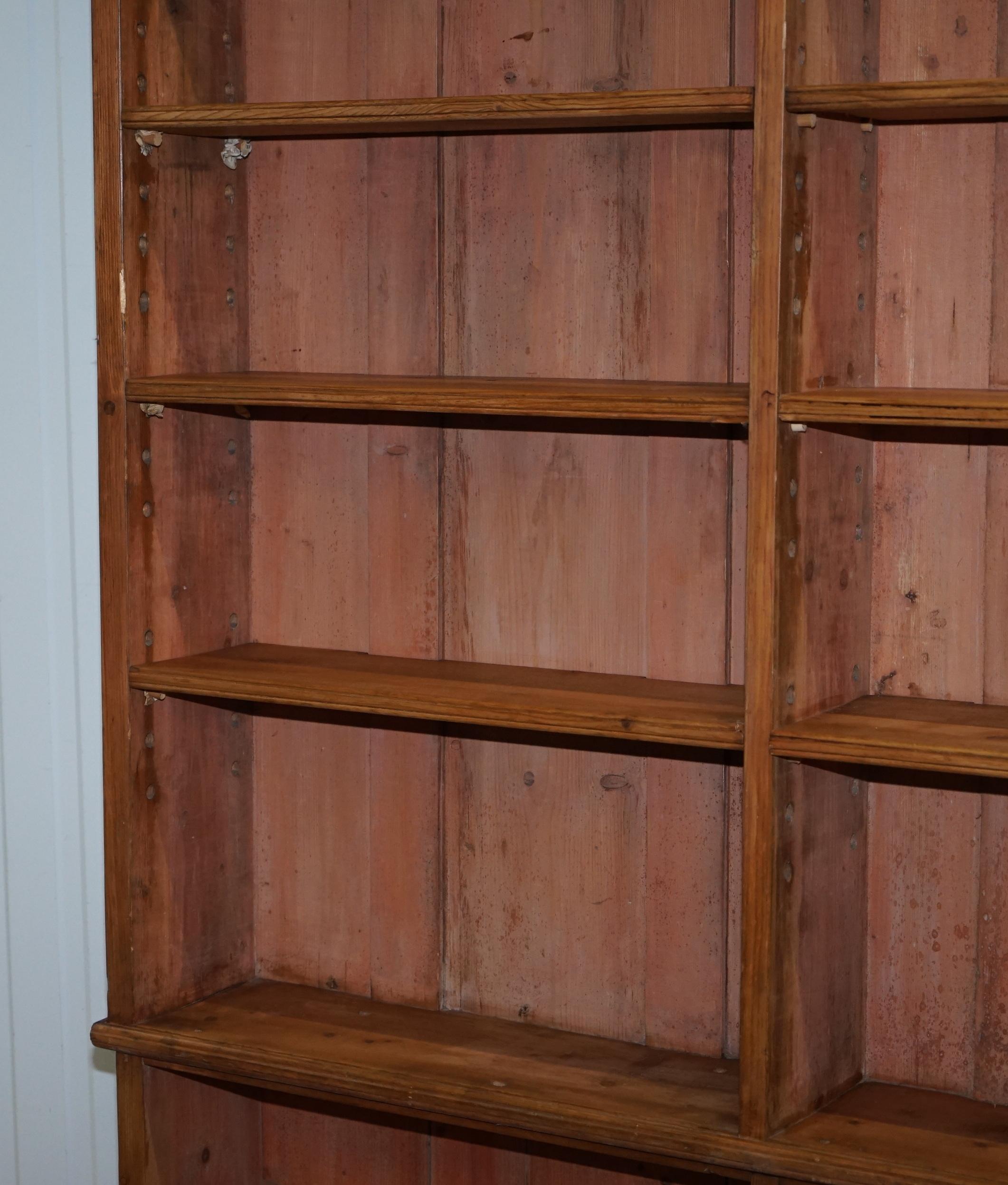 19th Century Large Tall Victorian Pine Library Bookcase with Height Adjustable Shelves