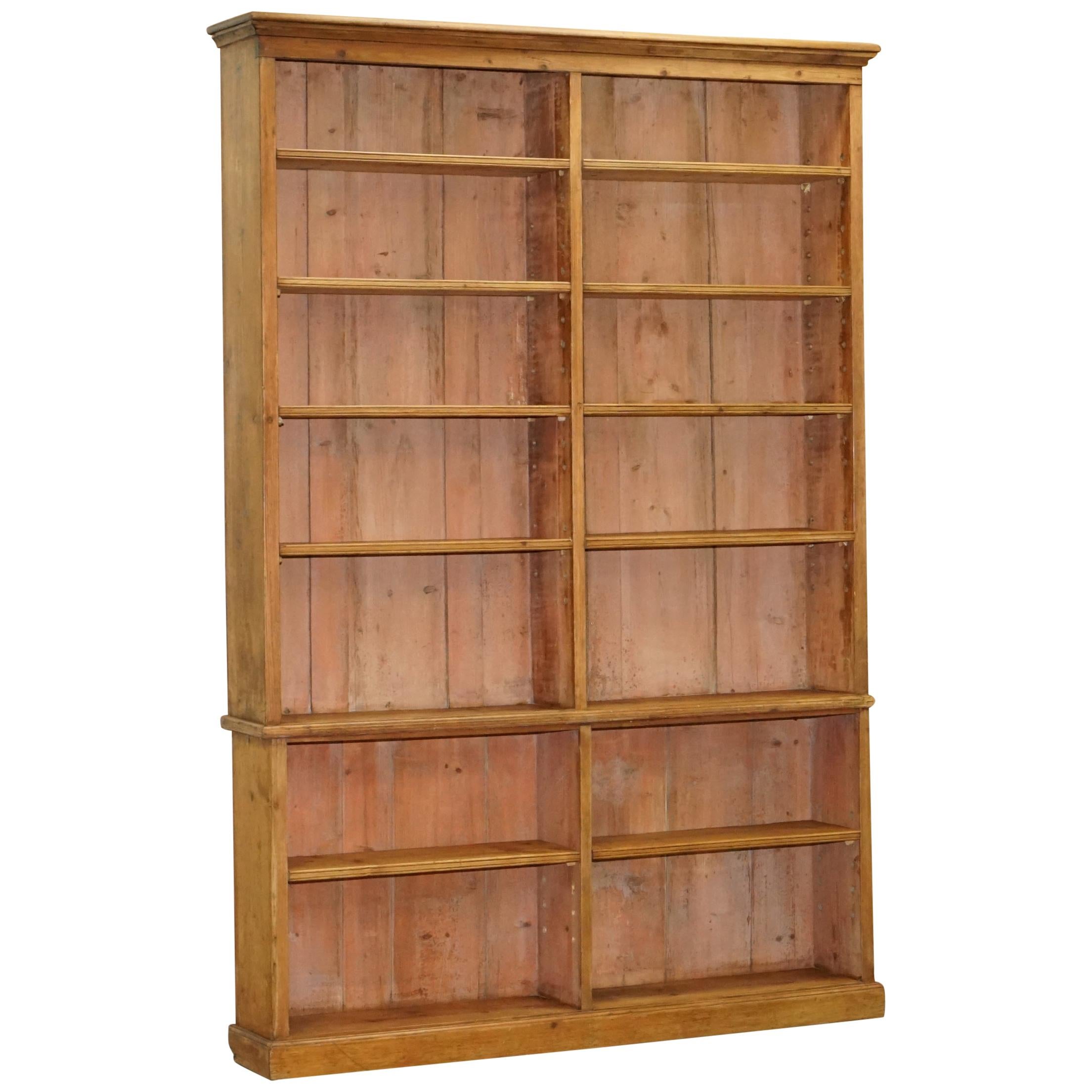 Large Tall Victorian Pine Library Bookcase with Height Adjustable Shelves