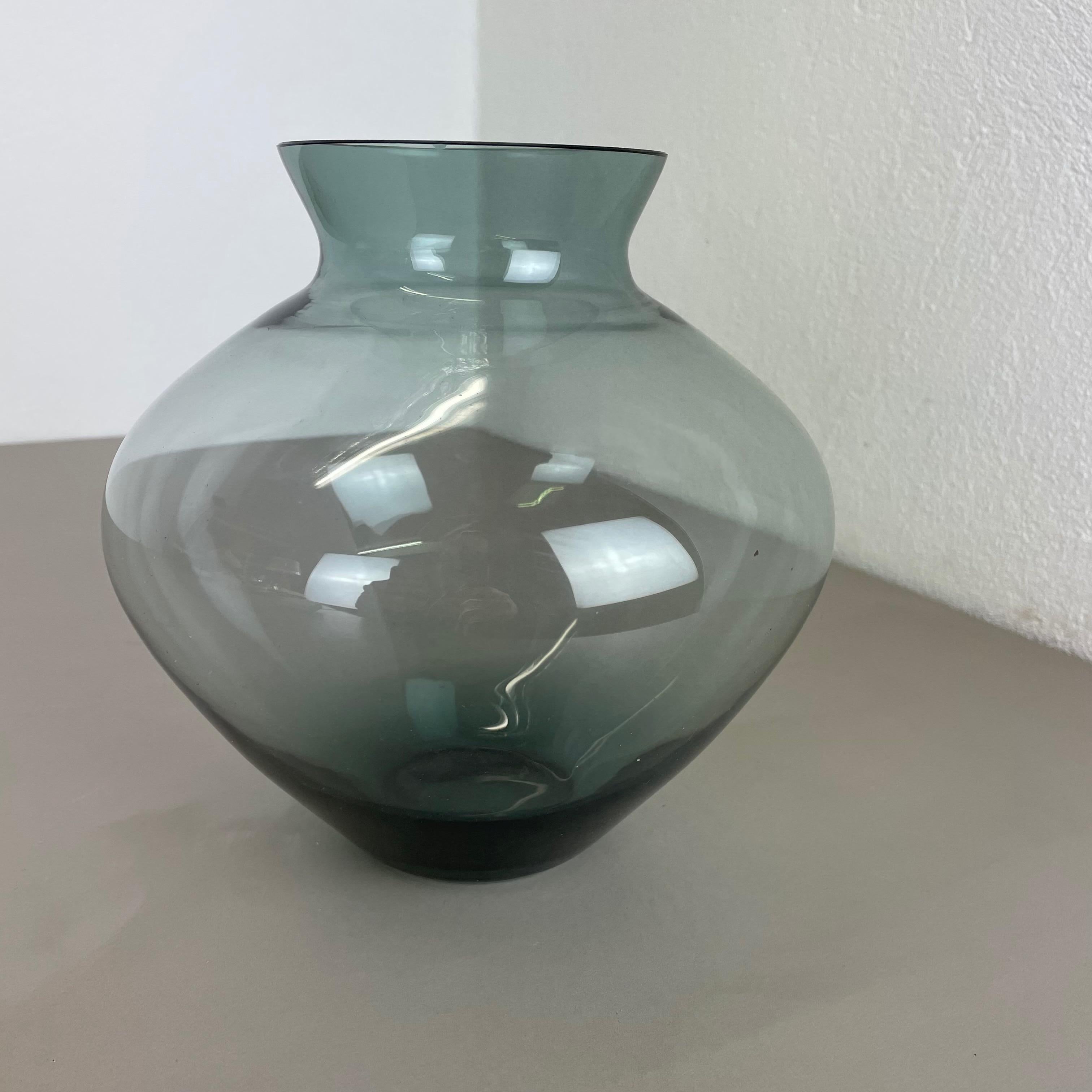 Glass Large Blue Tone Heart Vase Turmaline by Wilhelm Wagenfeld for WMF, 1960s