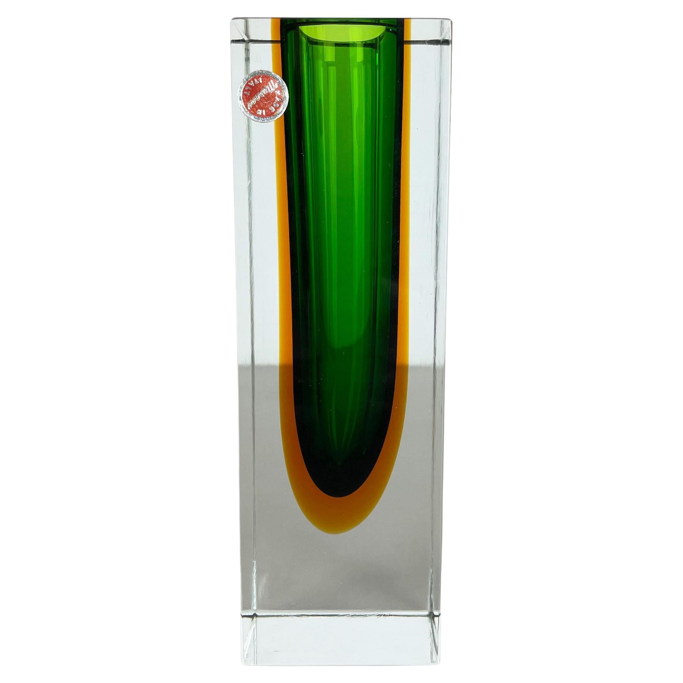 Green 1, 9kg  Murano Glass Sommerso Vase Flavio Poli Attr., Italy, 1970