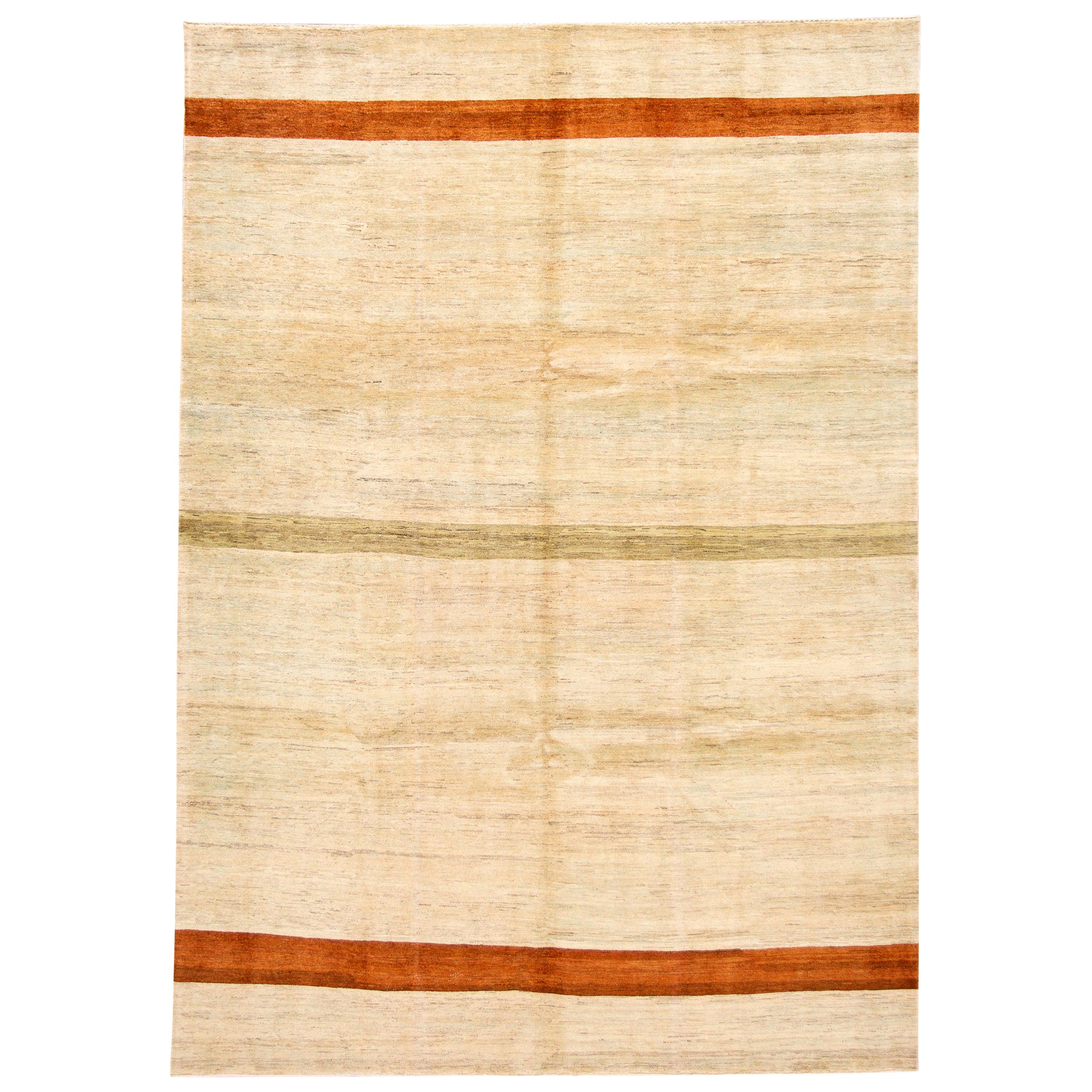 Contemporary Tan Gabbeh Handmade Wool Rug For Sale