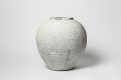 Large 21th century ceramic moon vase white and grey by B Audureau unique piece