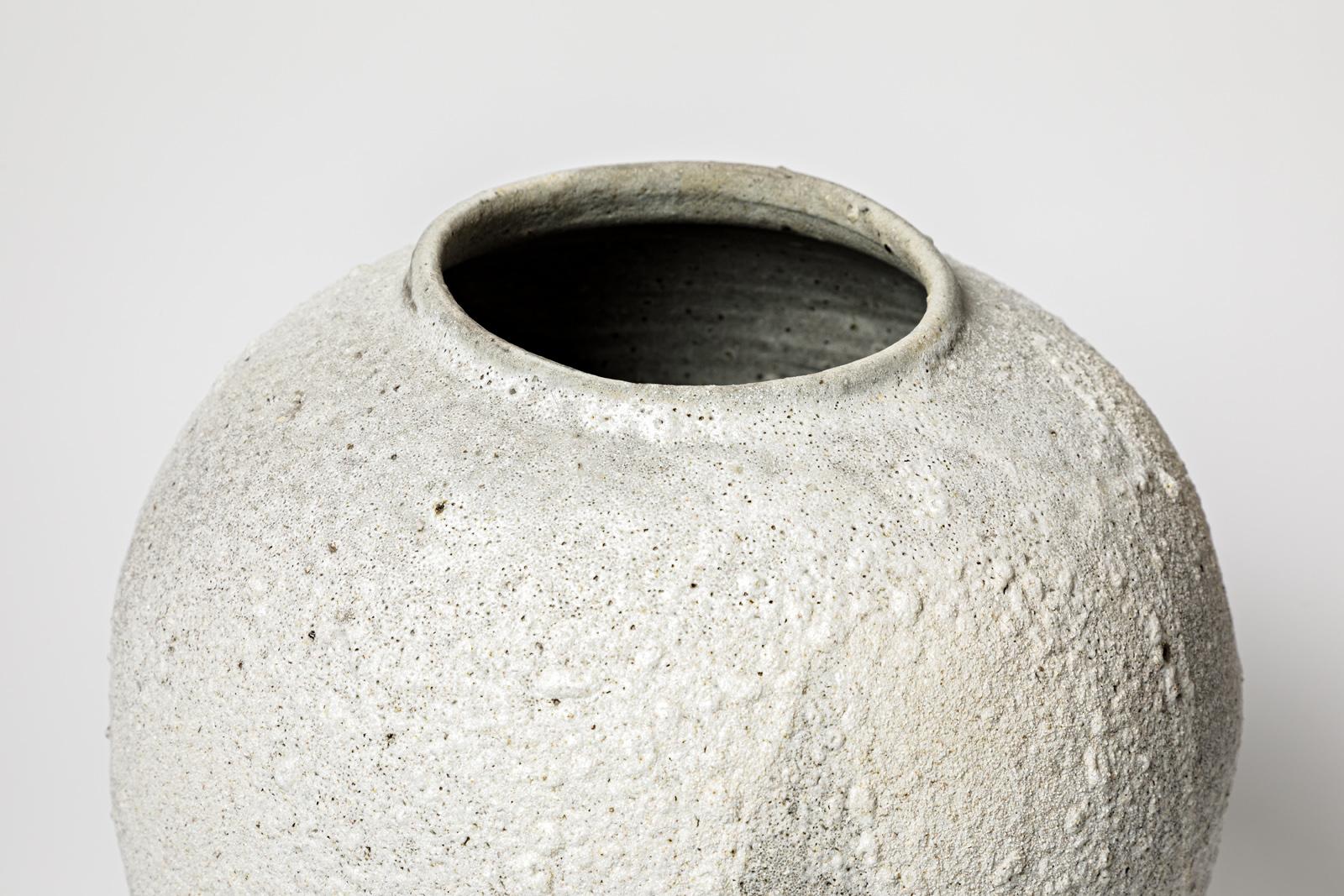 Modern Large 21th century ceramic moon vase white and grey by B Audureau unique piece  For Sale