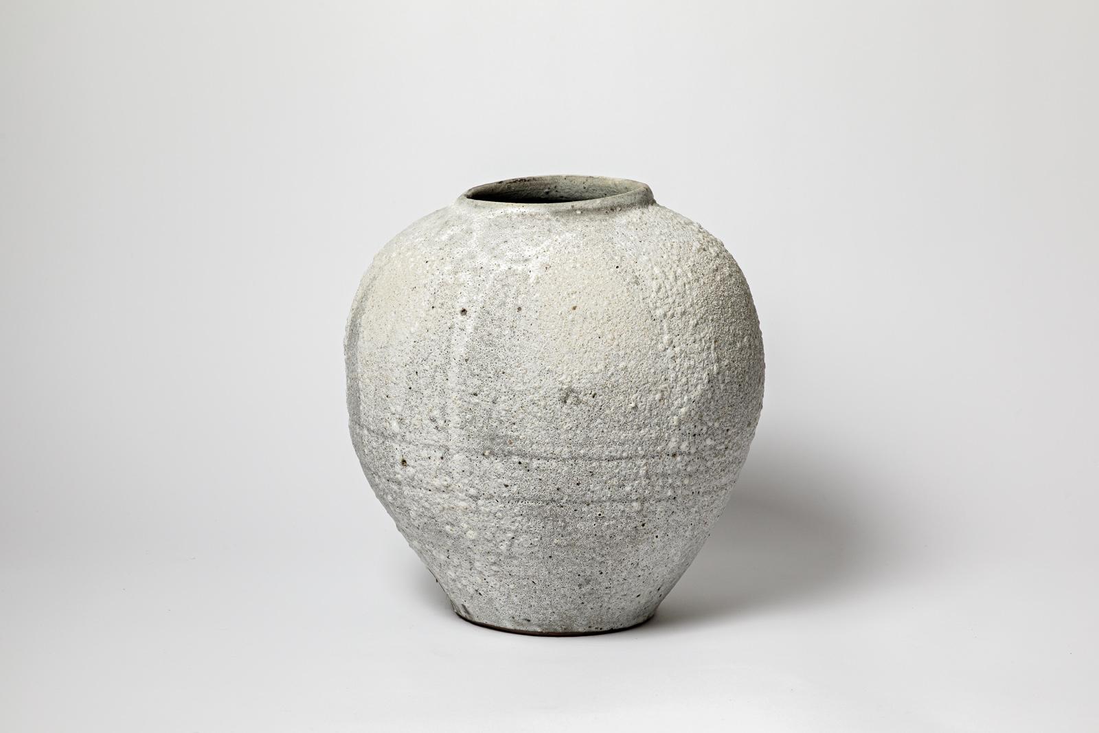 French Large 21th century ceramic moon vase white and grey by B Audureau unique piece  For Sale