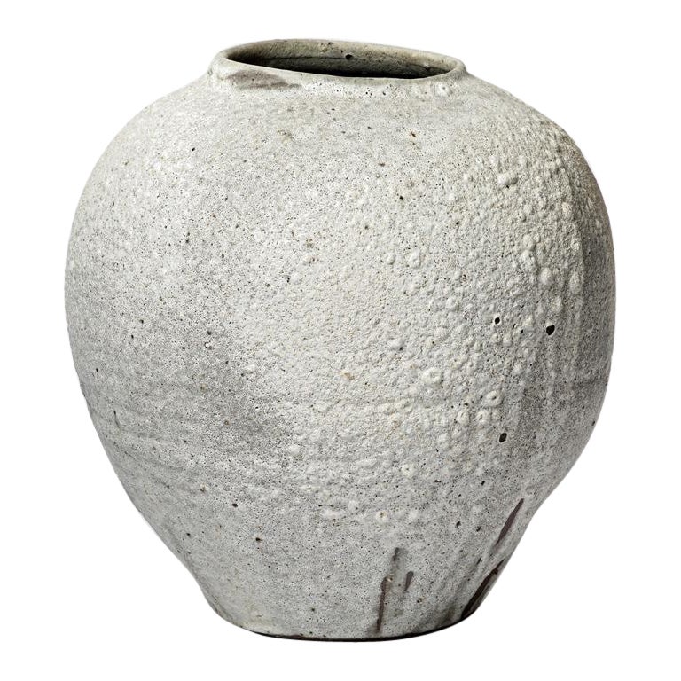 Large 21th century ceramic moon vase white and grey by B Audureau unique piece For Sale