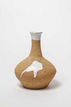 Large 21th century design white and brown stonewware ceramic vase by ATOI 2010