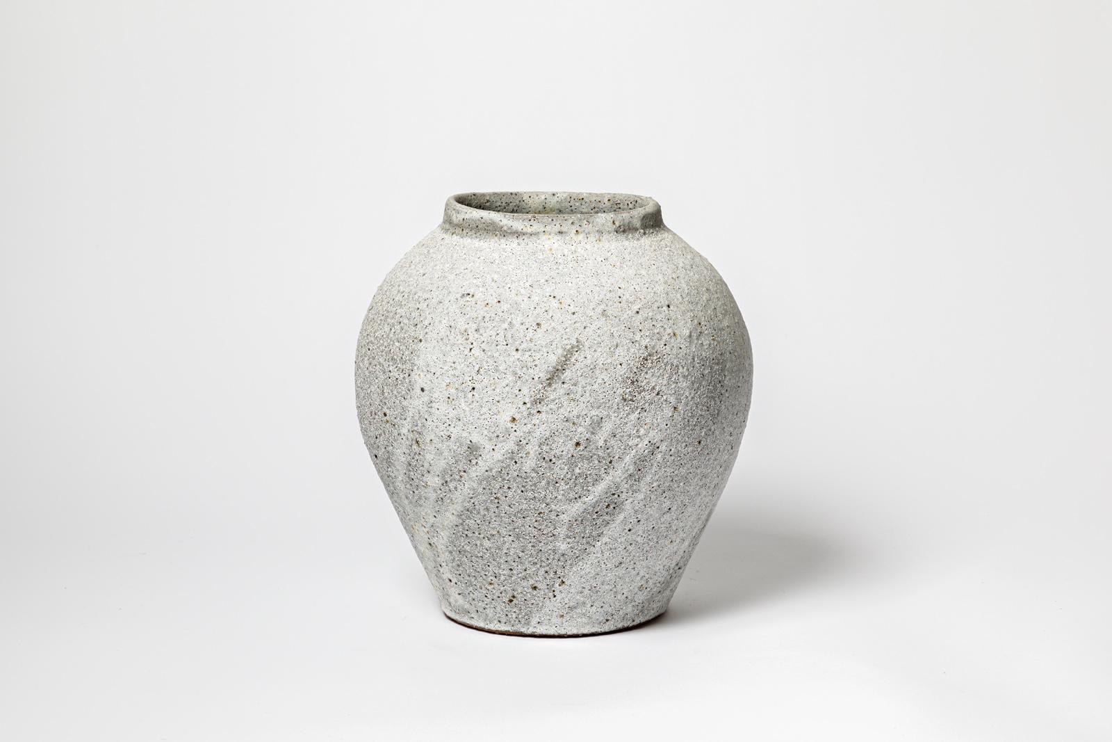 Modern Large 21th century design white and grey ceramic moon vase by B Audureau  30 cm For Sale