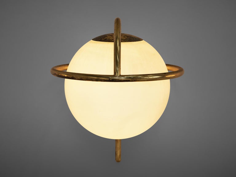 Mid-20th Century Italian Wall Lights in Brass and Opaline Glass For Sale