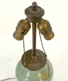 Large 22" Tall  Vase Shape Green Pottery & Brass Hand Painted Table Lamp MINT