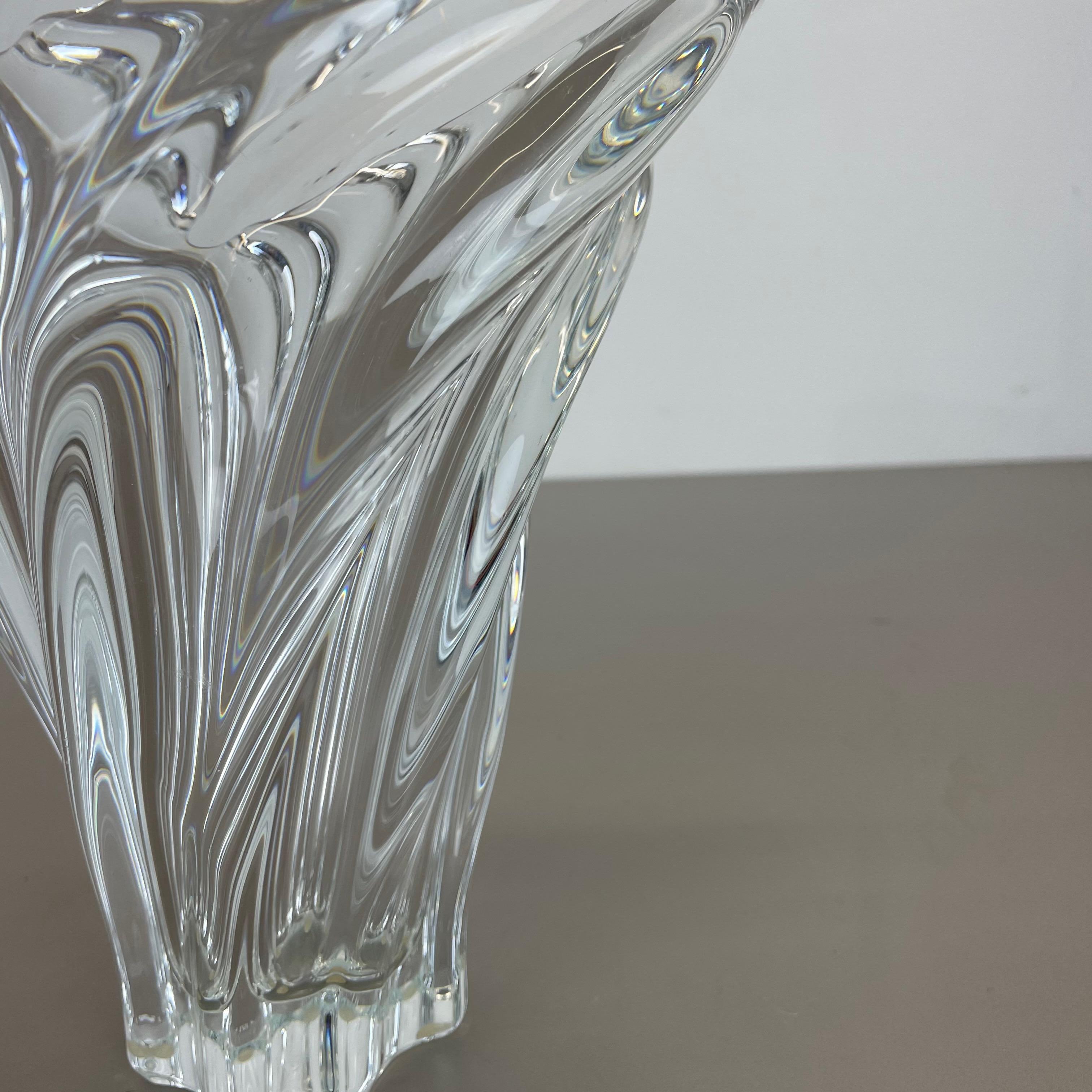 Large Floral Crystal Glass Vase Bowl by Art Vannes, France, 1970s 3