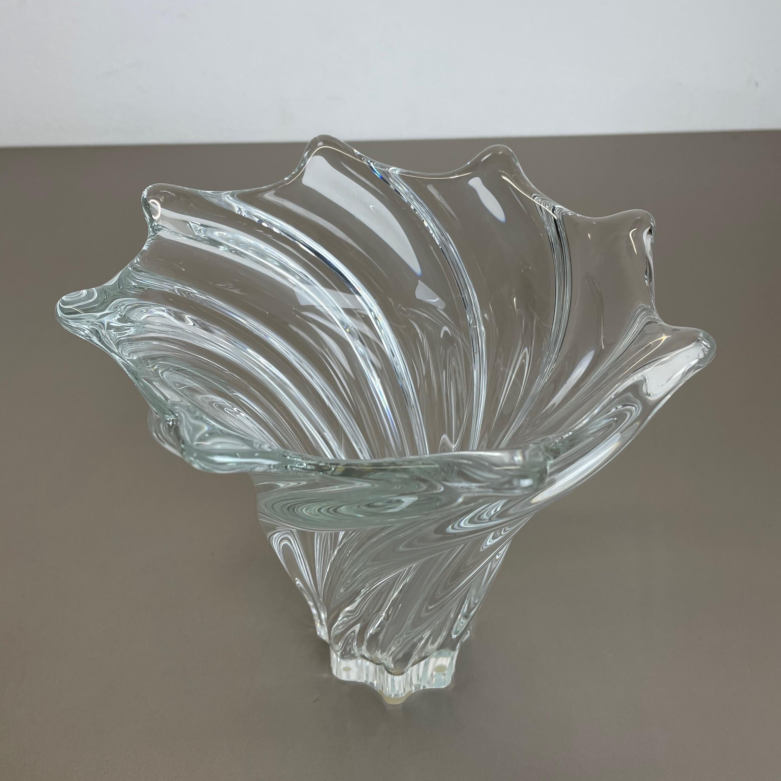 Large Floral Crystal Glass Vase Bowl by Art Vannes, France, 1970s 4