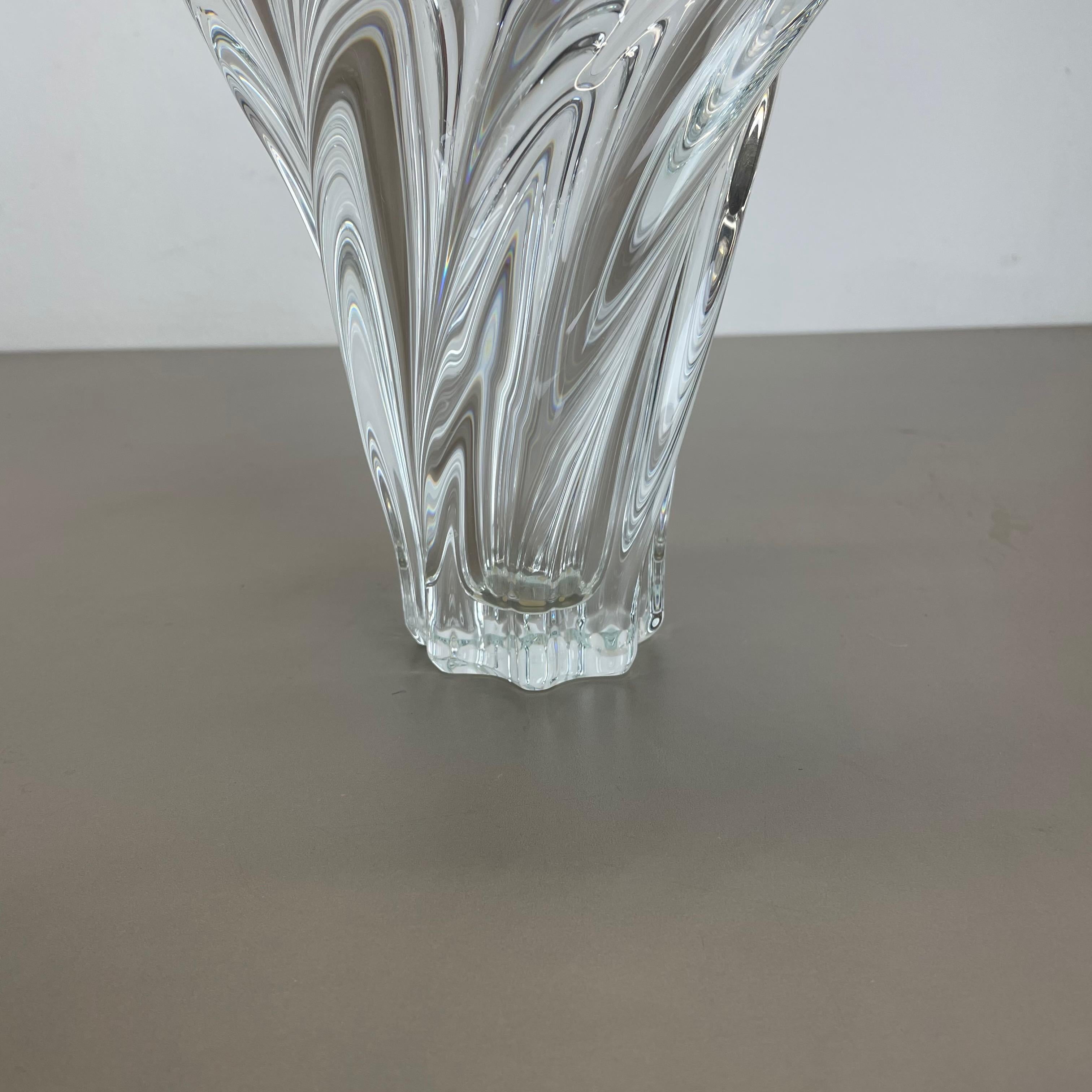 Large Floral Crystal Glass Vase Bowl by Art Vannes, France, 1970s 5