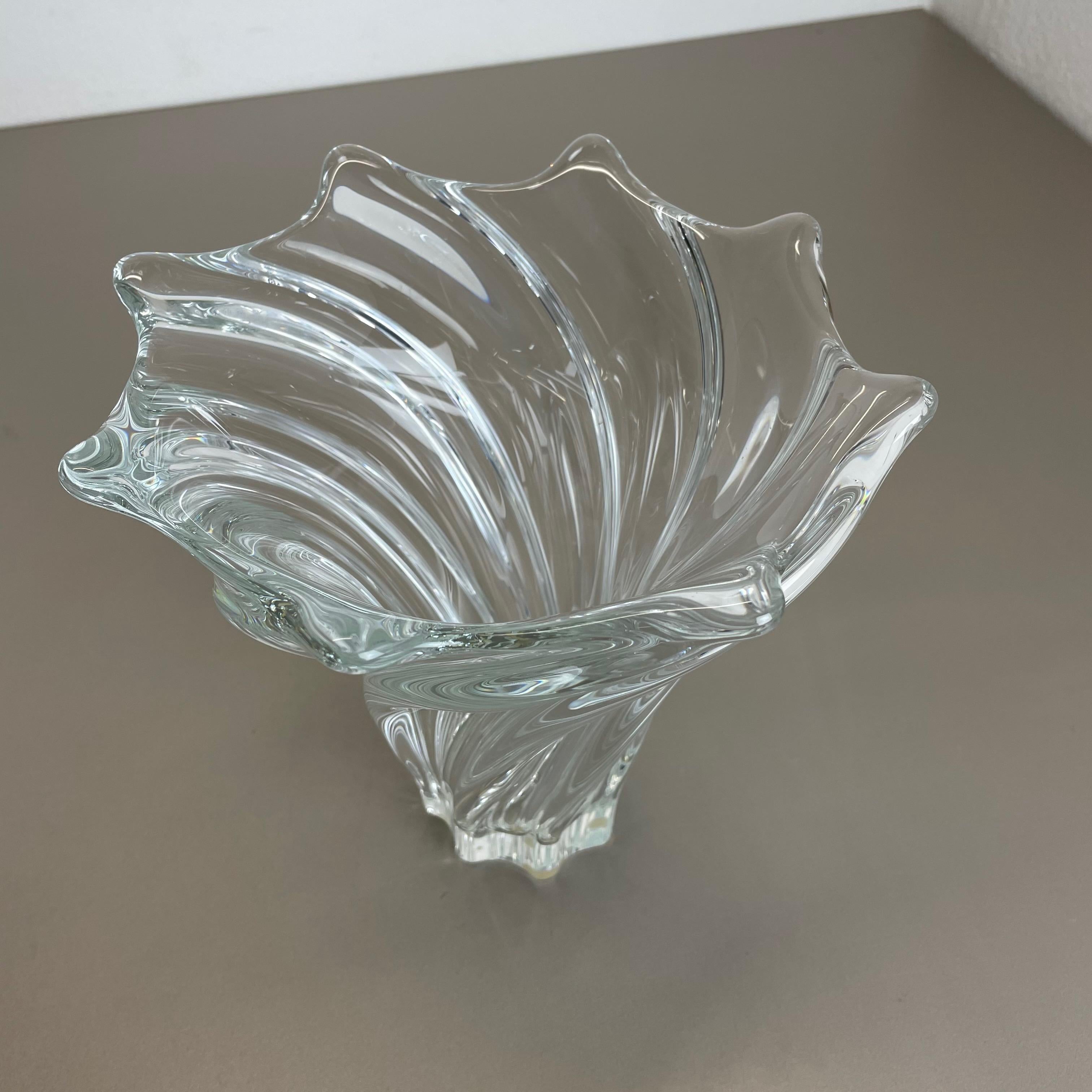 Large Floral Crystal Glass Vase Bowl by Art Vannes, France, 1970s 6