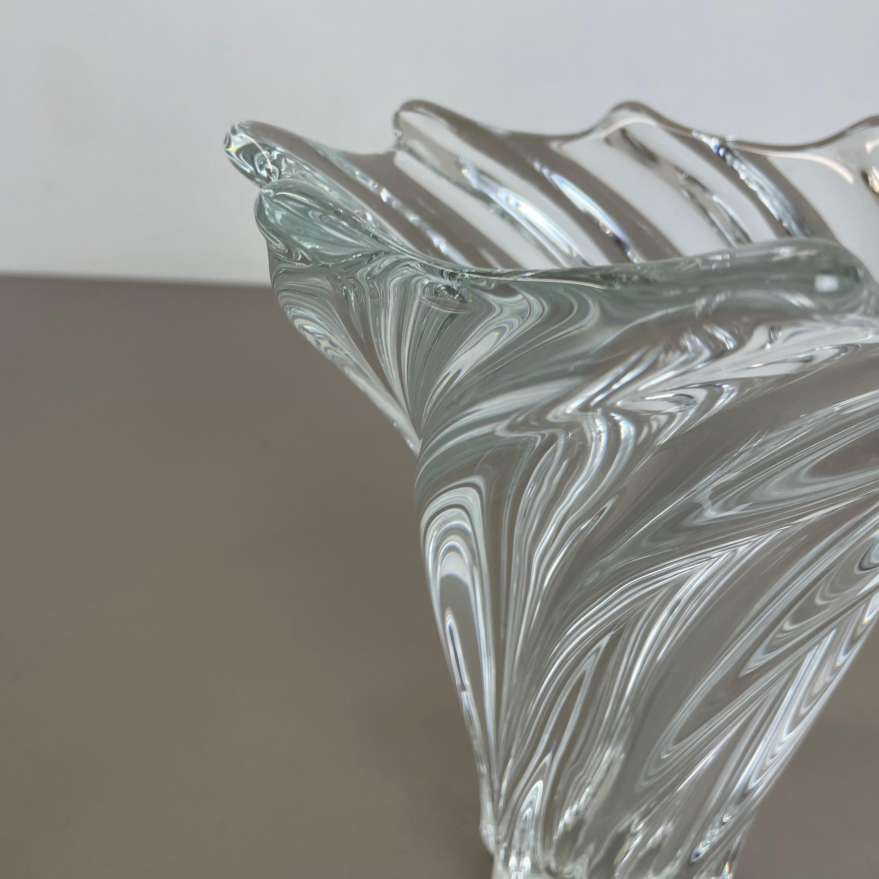 Art Deco Large Floral Crystal Glass Vase Bowl by Art Vannes, France, 1970s