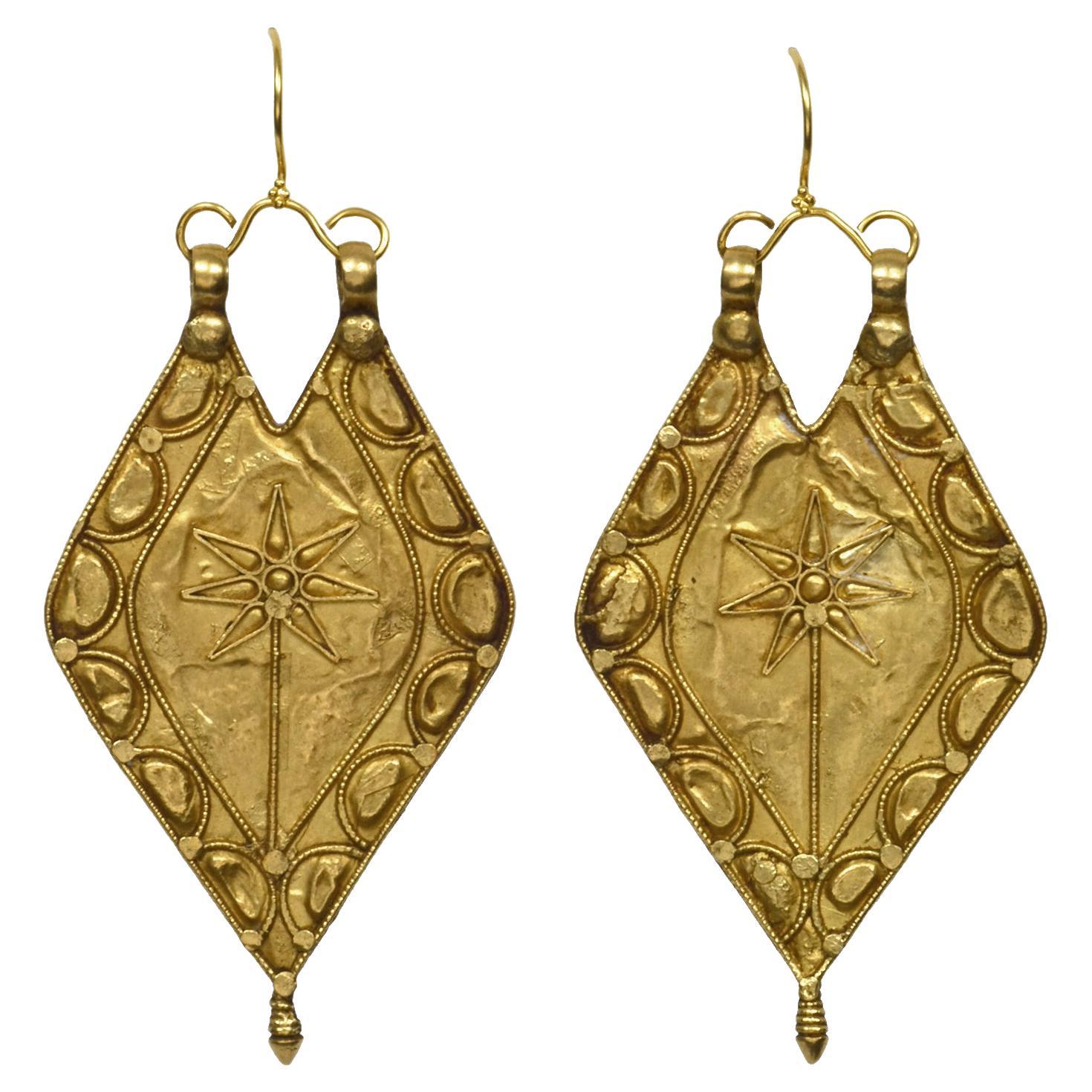 Large 22kt Gold Star Earrings from India