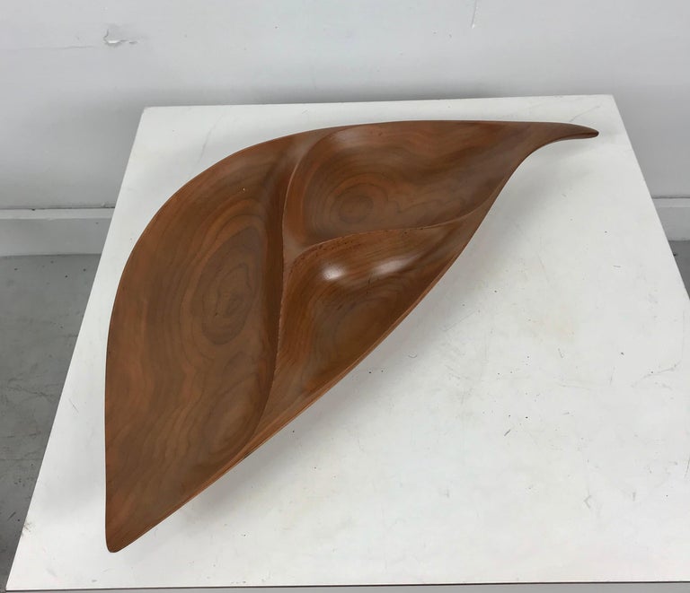 American Large Emil Milan Hand Carved Compartmental Freeform Vessel For Sale