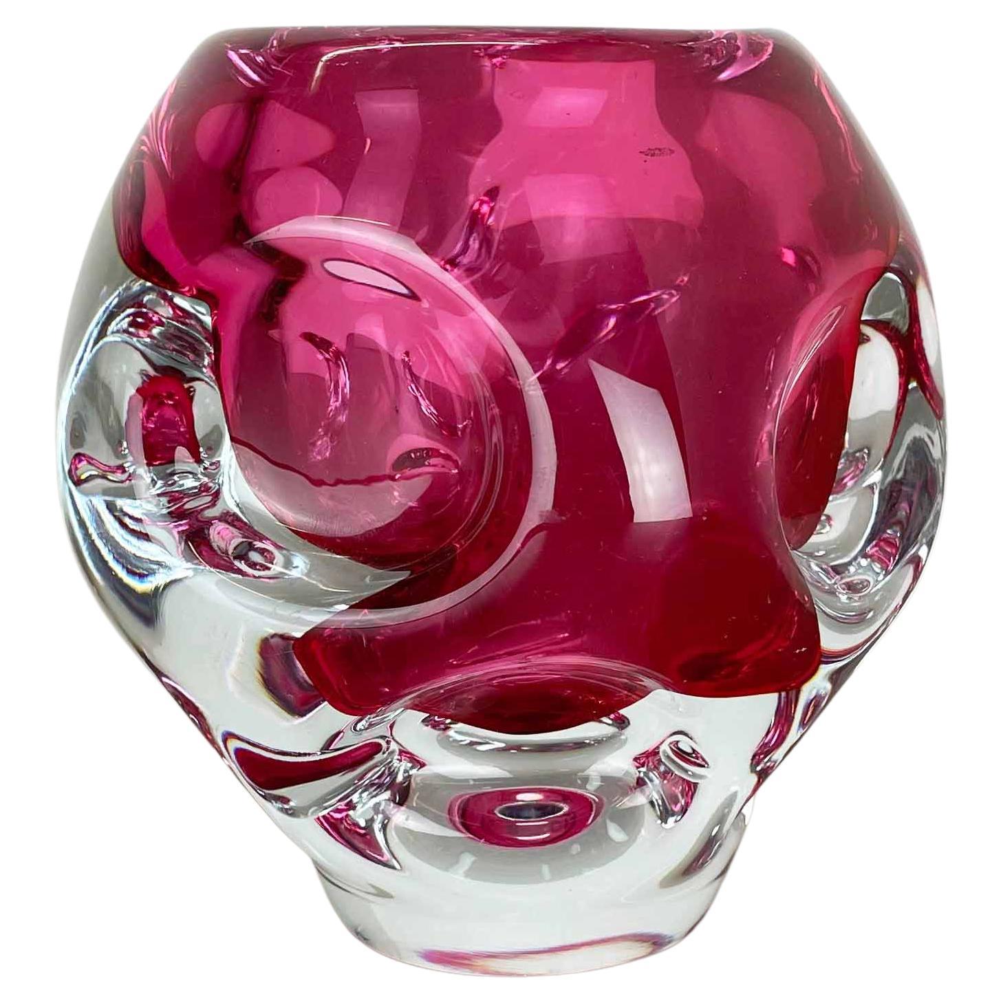 Large 2, 3 Kg Murano Glass "Pink" Floral Bowl Element Vase Murano, Italy, 1970s