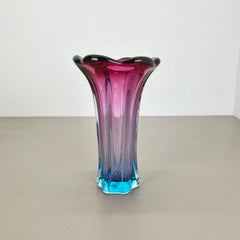 Large 23.5cm Pink blue Murano Glass Sculptural Vase Italy, 1970s