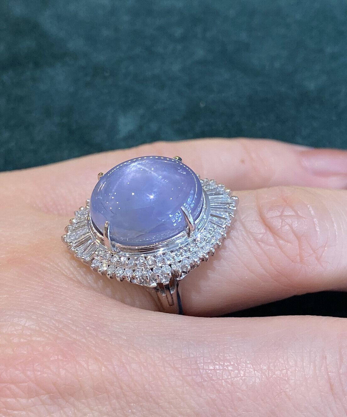 Großer 23,95 Karat ovaler Sternsaphir und Diamant-Ballerina-Ring aus Platin (Cabochon)