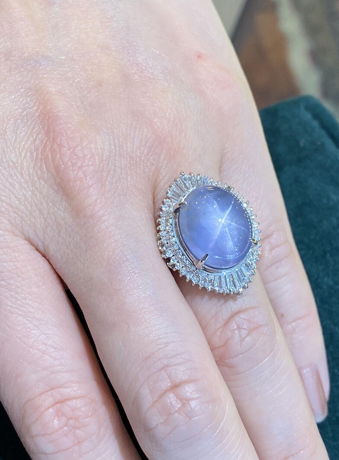 Großer 23,95 Karat ovaler Sternsaphir und Diamant-Ballerina-Ring aus Platin im Zustand „Hervorragend“ in La Jolla, CA