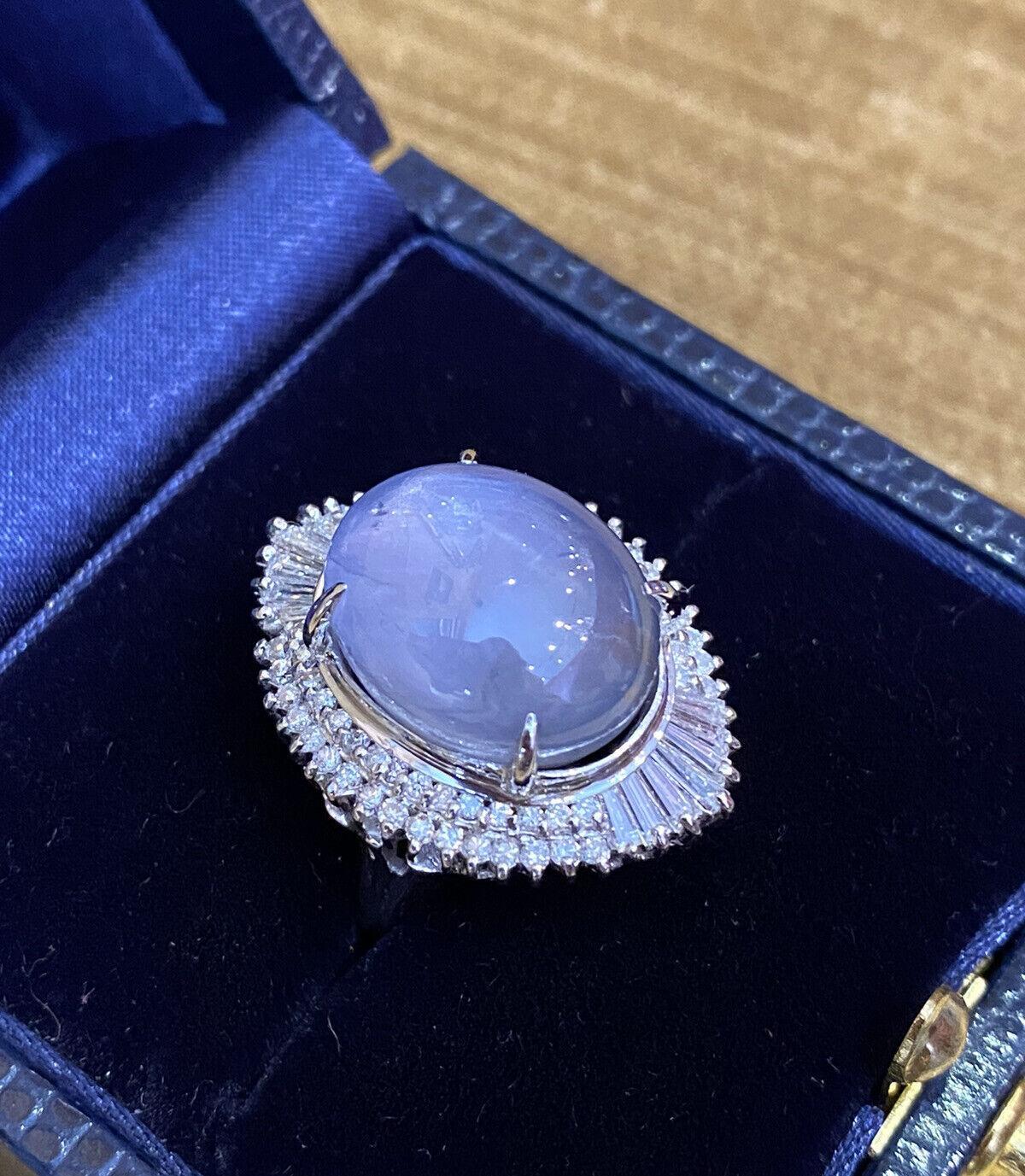 Großer 23,95 Karat ovaler Sternsaphir und Diamant-Ballerina-Ring aus Platin 1