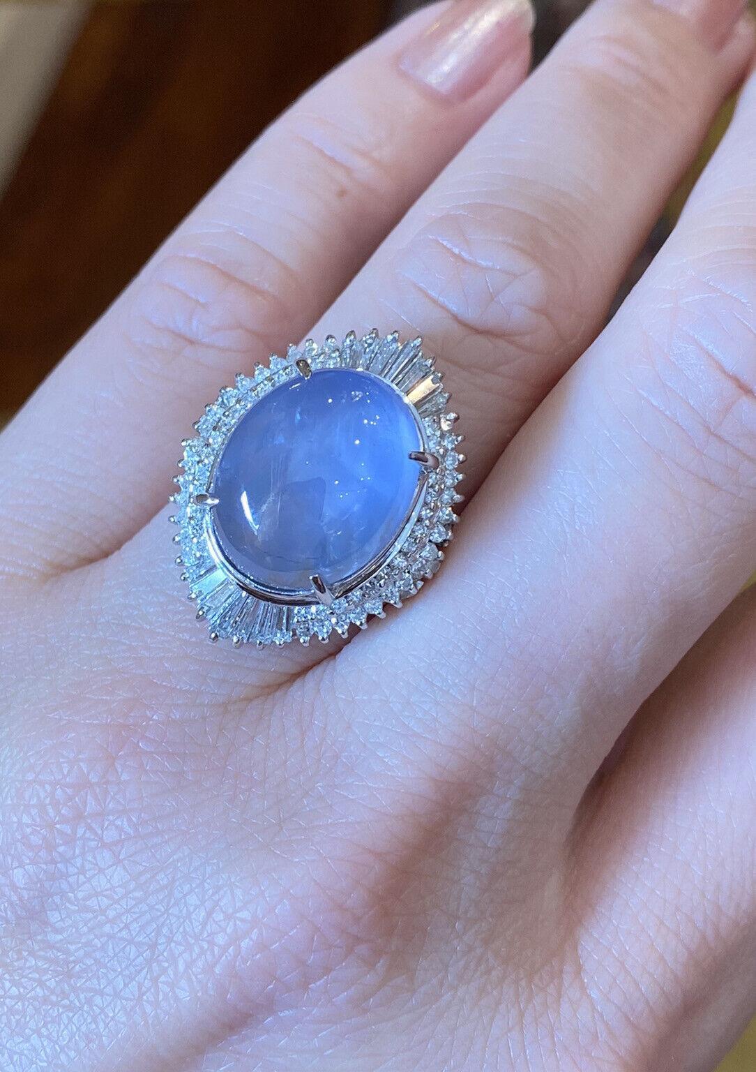 Großer 23,95 Karat ovaler Sternsaphir und Diamant-Ballerina-Ring aus Platin 2
