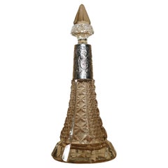 LARGE 23CM 1906 ANTiQUE PERFUME BOTTLE FLASK CUT GLASS CRYSTAL STERLING SILVER