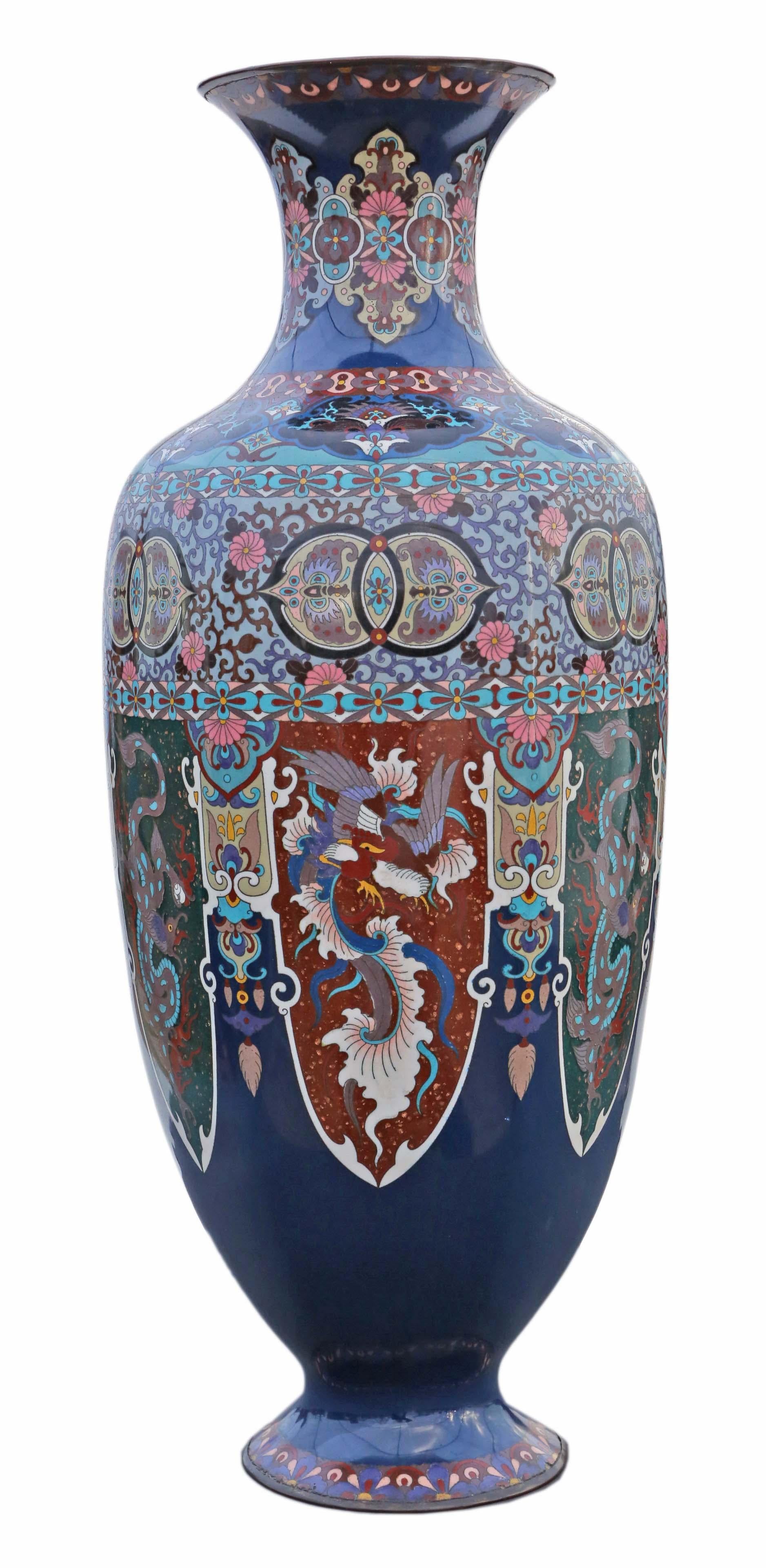 Japonais Grand vase cloisonné japonais du 19ème siècle - Décoration orientale ancienne en vente