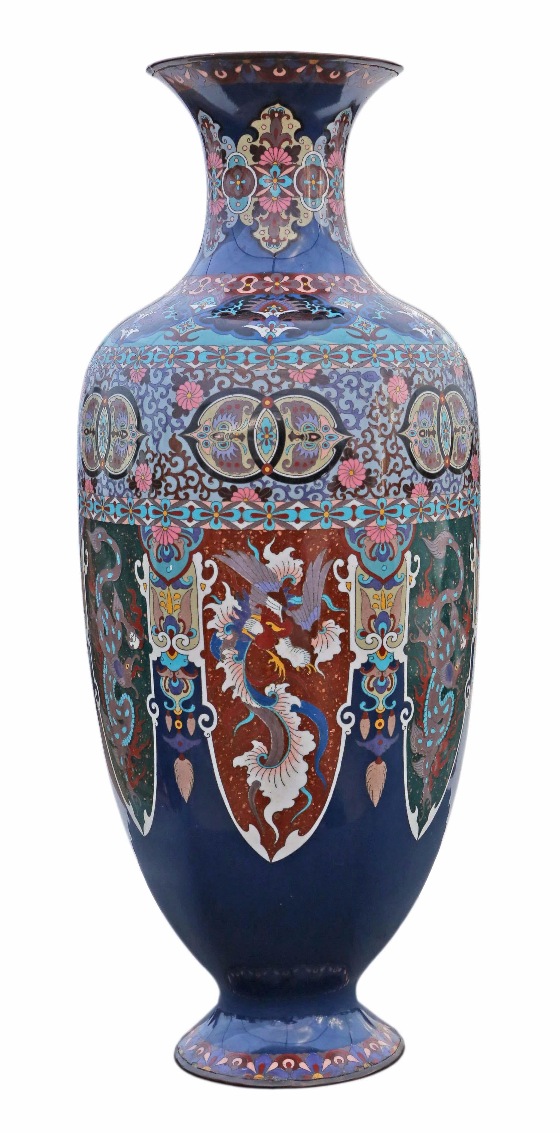 Grand vase cloisonné japonais du 19ème siècle - Décoration orientale ancienne Bon état - En vente à Wisbech, Cambridgeshire