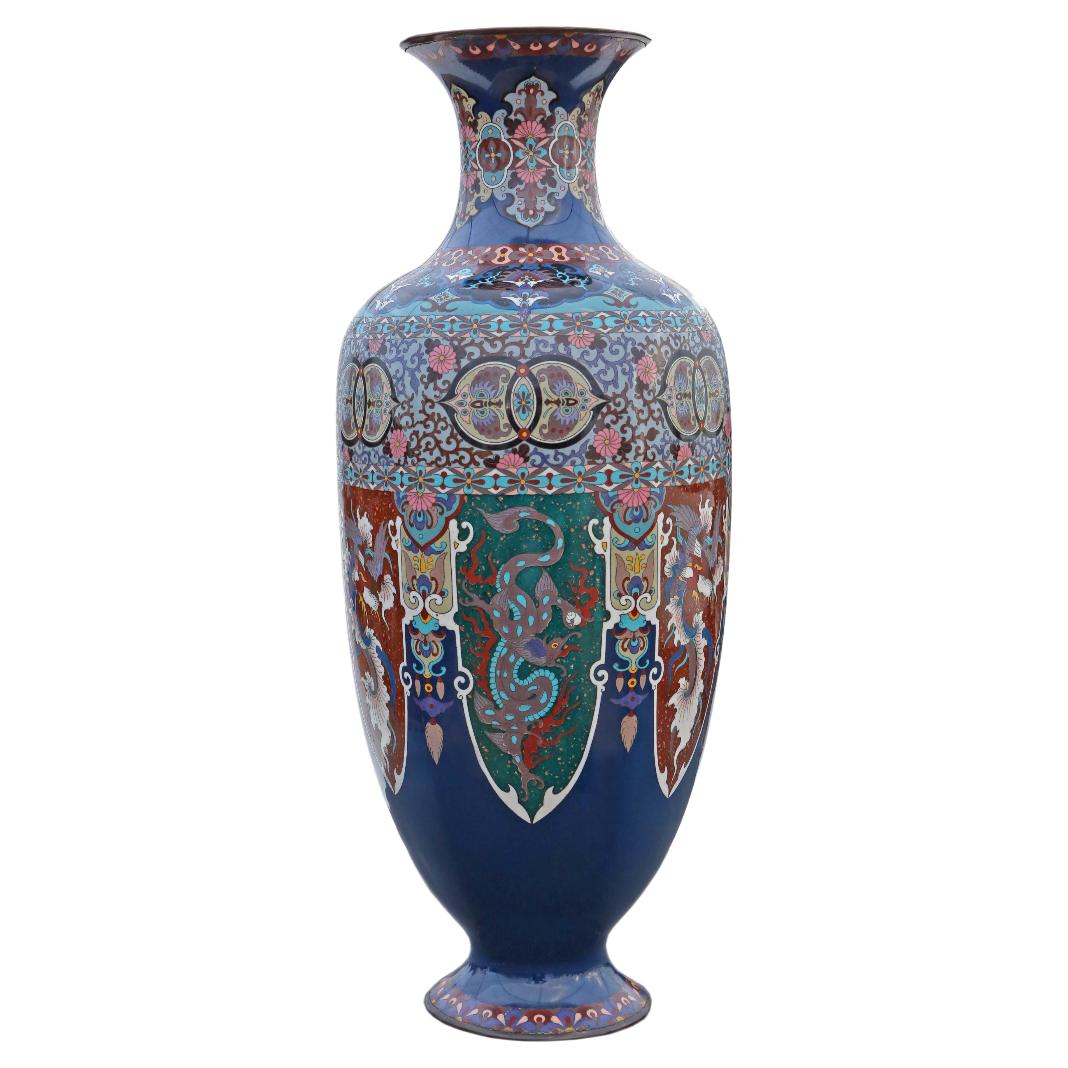 Large 24" 19th Century Japanese Cloisonne Vase - Antique Oriental Decor