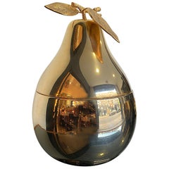 Retro Large 24-Carat Gold-Plated Pear Shaped Ice Bucket with Detailed Leaf Handle