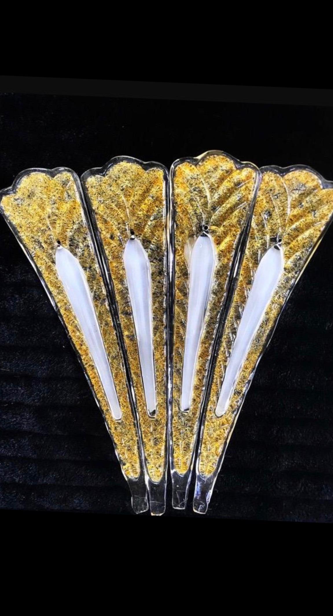 Grand lustre en forme de feuille de palmier de Murano recouvert d'or 24 carats 4
