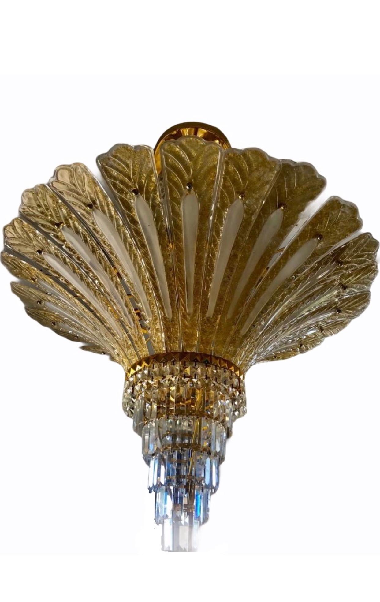 Grand lustre en forme de feuille de palmier de Murano recouvert d'or 24 carats 5